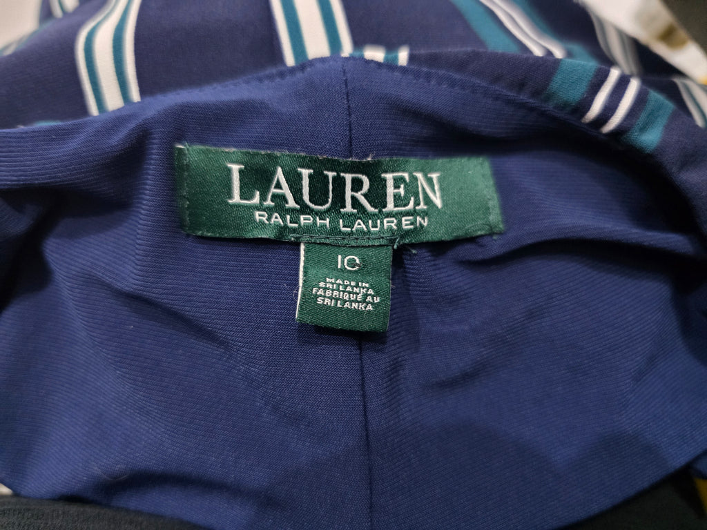 Vestido Drapeado Ralph Lauren Azul Con Lineas Talla 10