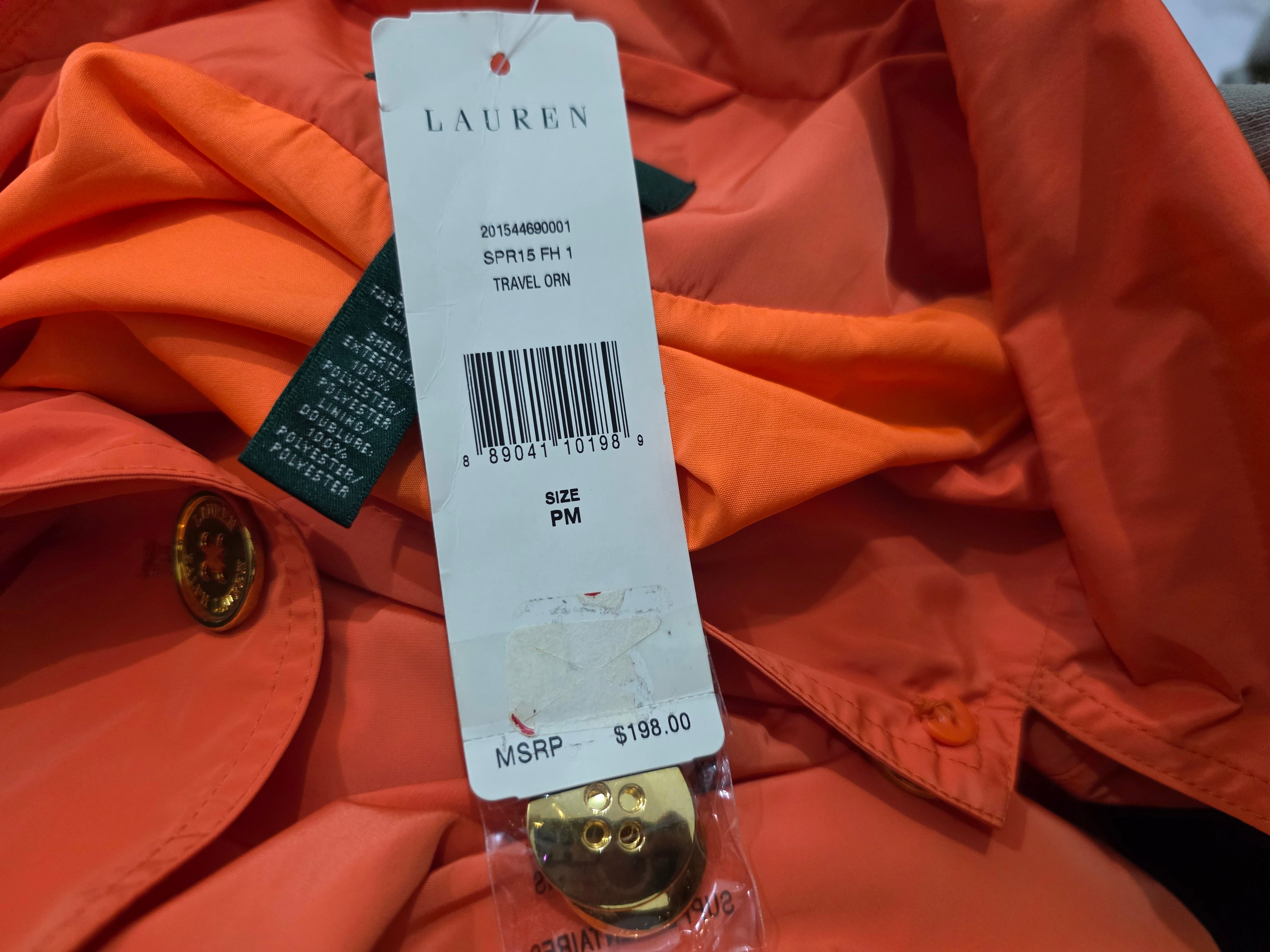 Gabardina Corta Ralph Lauren Mujer Mediana Petite Naranja