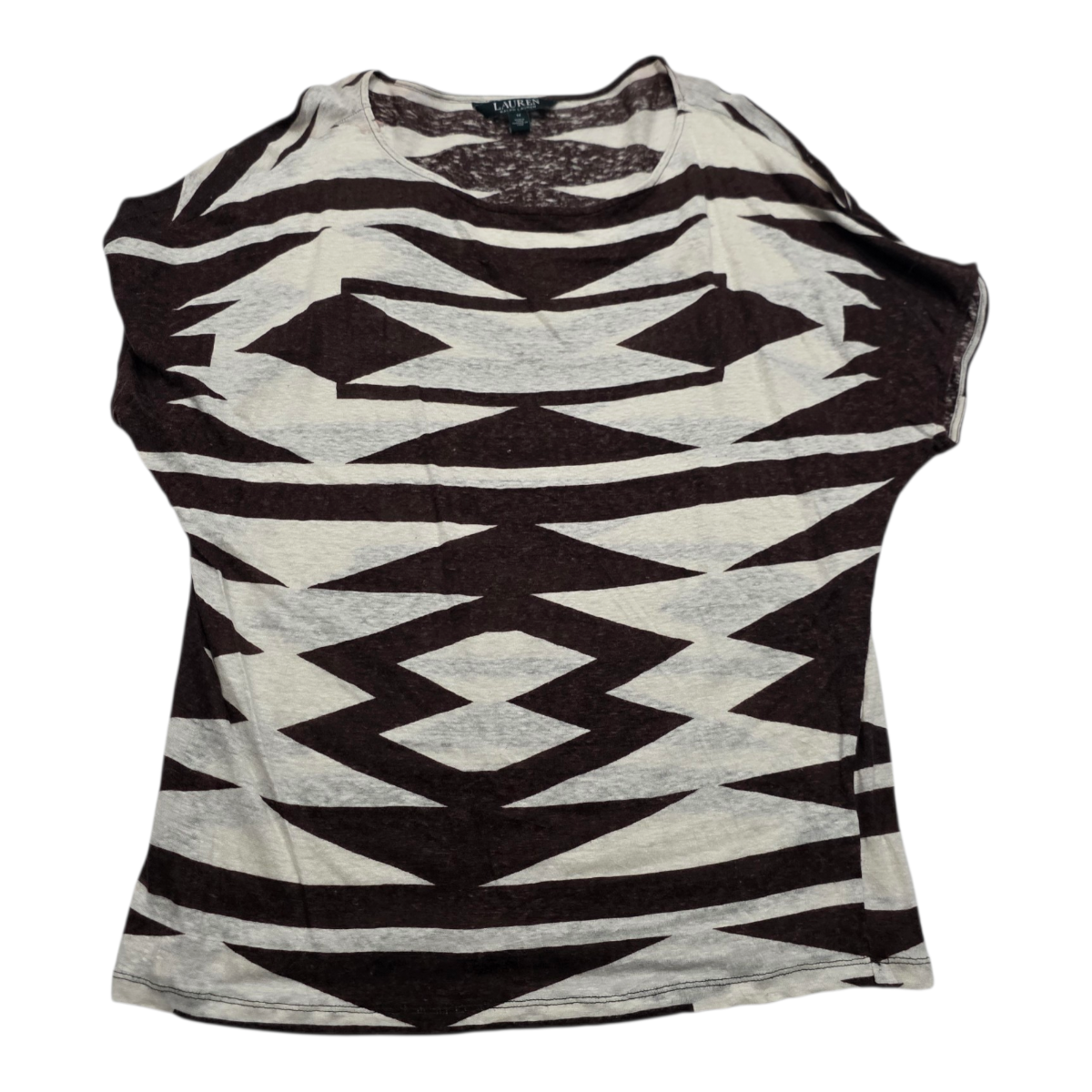 Blusa De Lino Ralph Lauren Cafe Manga Corta.