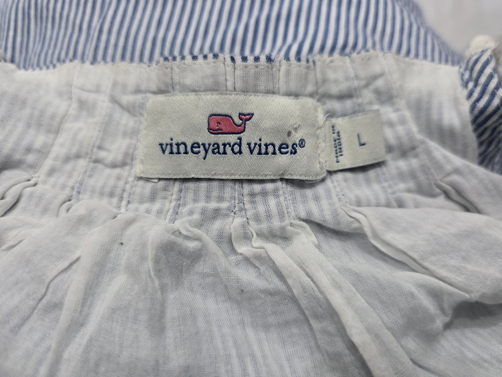 Vestido Vineyard Vines Azul Rayado Con Encaje Grande