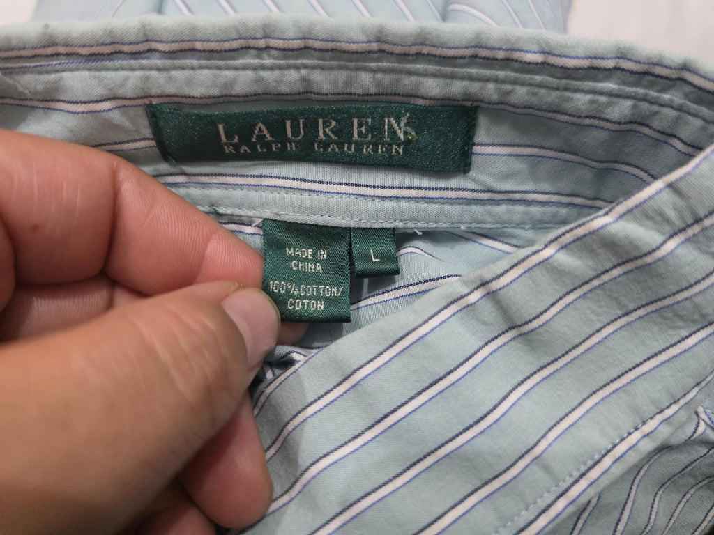 Camisa Ralph Lauren De Mujer Talla Grande Azul Claro Rayada