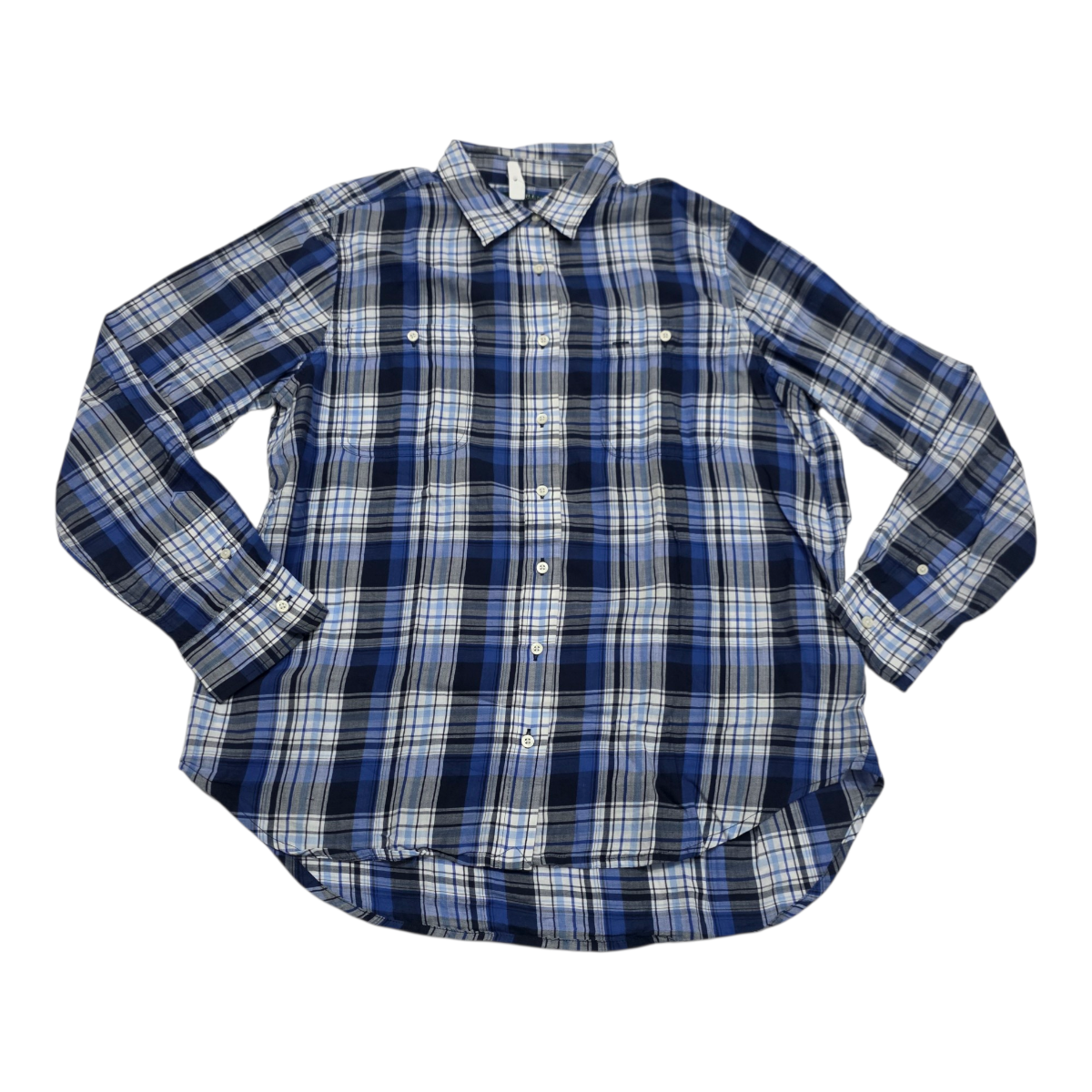 Camisa De Mujer Ralph Lauren Talla Grande Azul A Cuadros