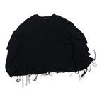 Poncho Michael Kors Con Flecos Color Negro Mujer Talla L/xl