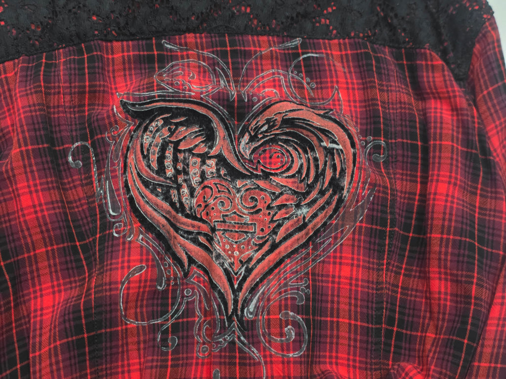 Camisa Harley Davidson De Mujer Talla 2 W Roja Con Negro