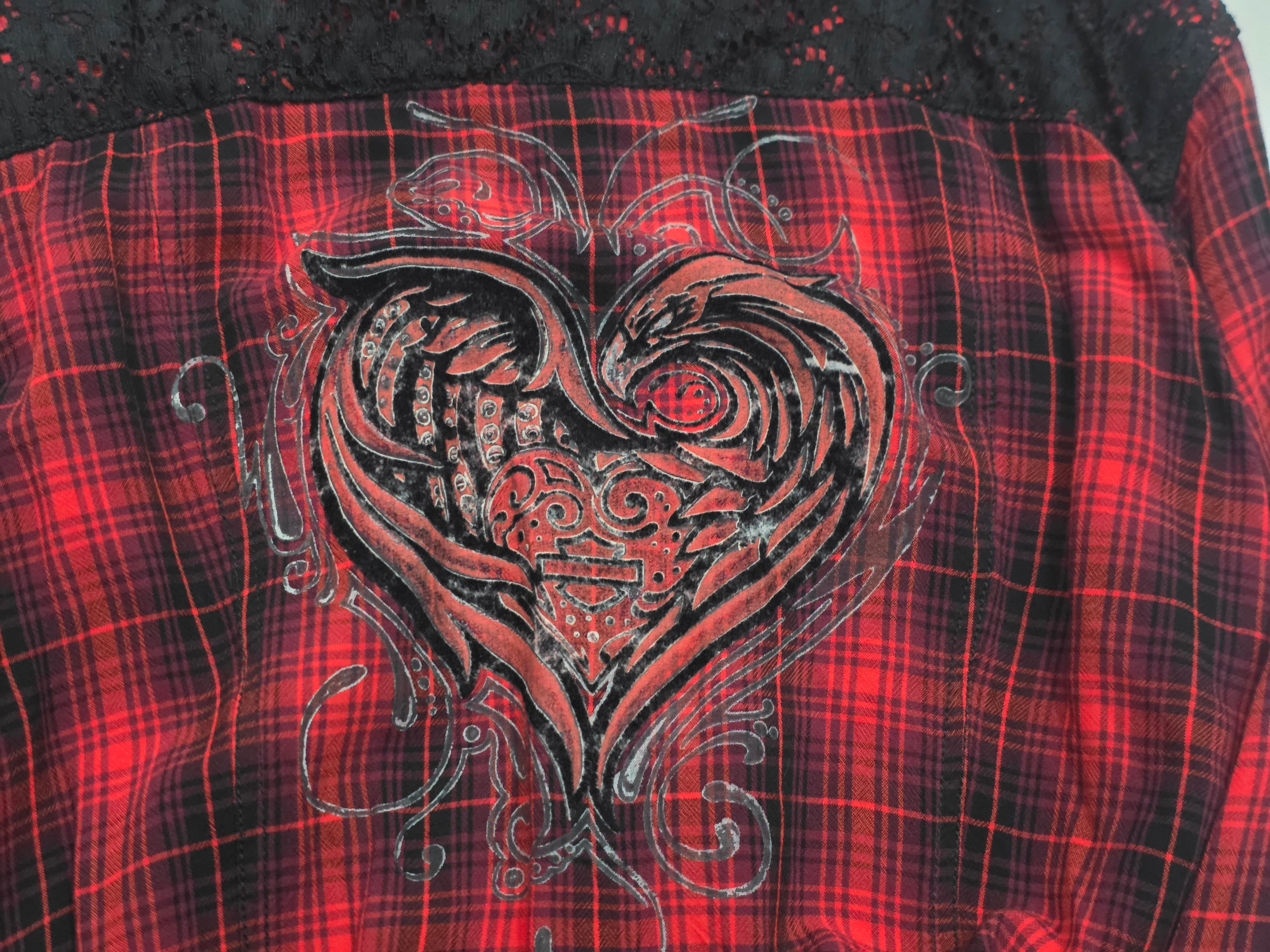 Camisa Harley Davidson De Mujer Talla 2 W Roja Con Negro
