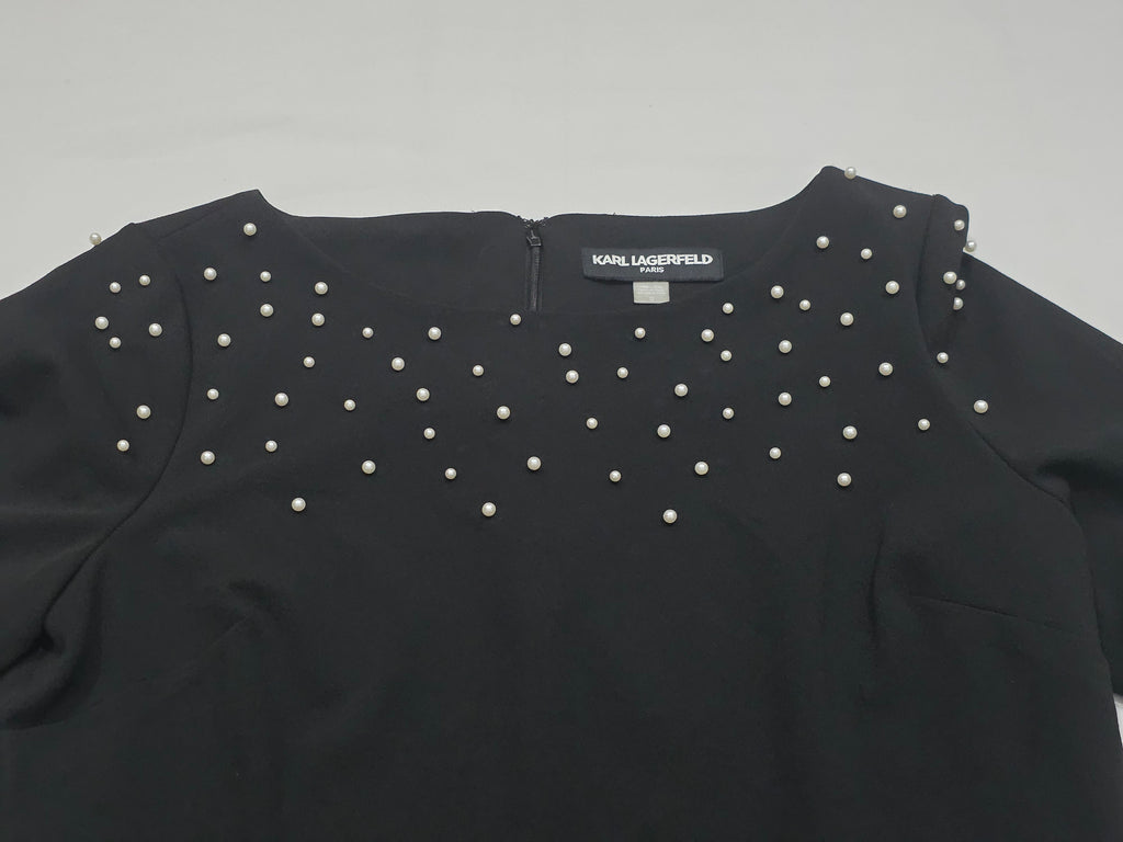 Vestido Karllagerfeld Mujer Negro Perlas Tall 12 Manga Corta