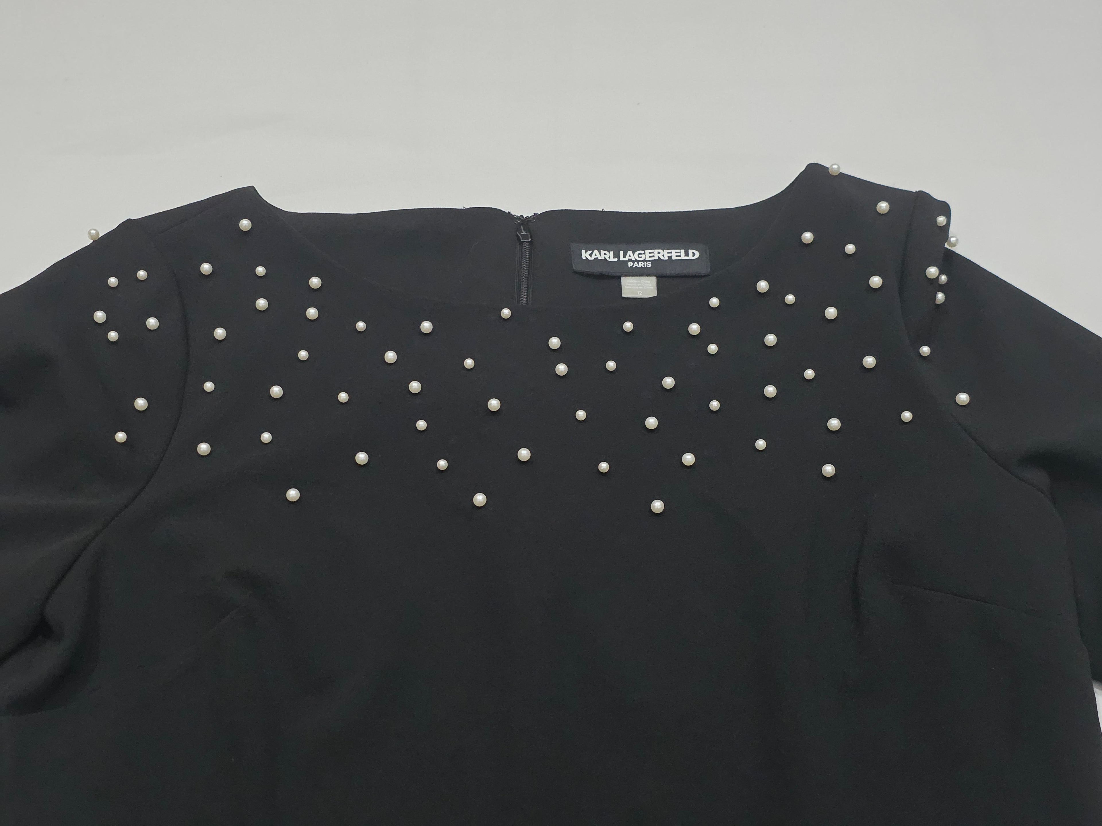 Vestido Karllagerfeld Mujer Negro Perlas Tall 12 Manga Corta