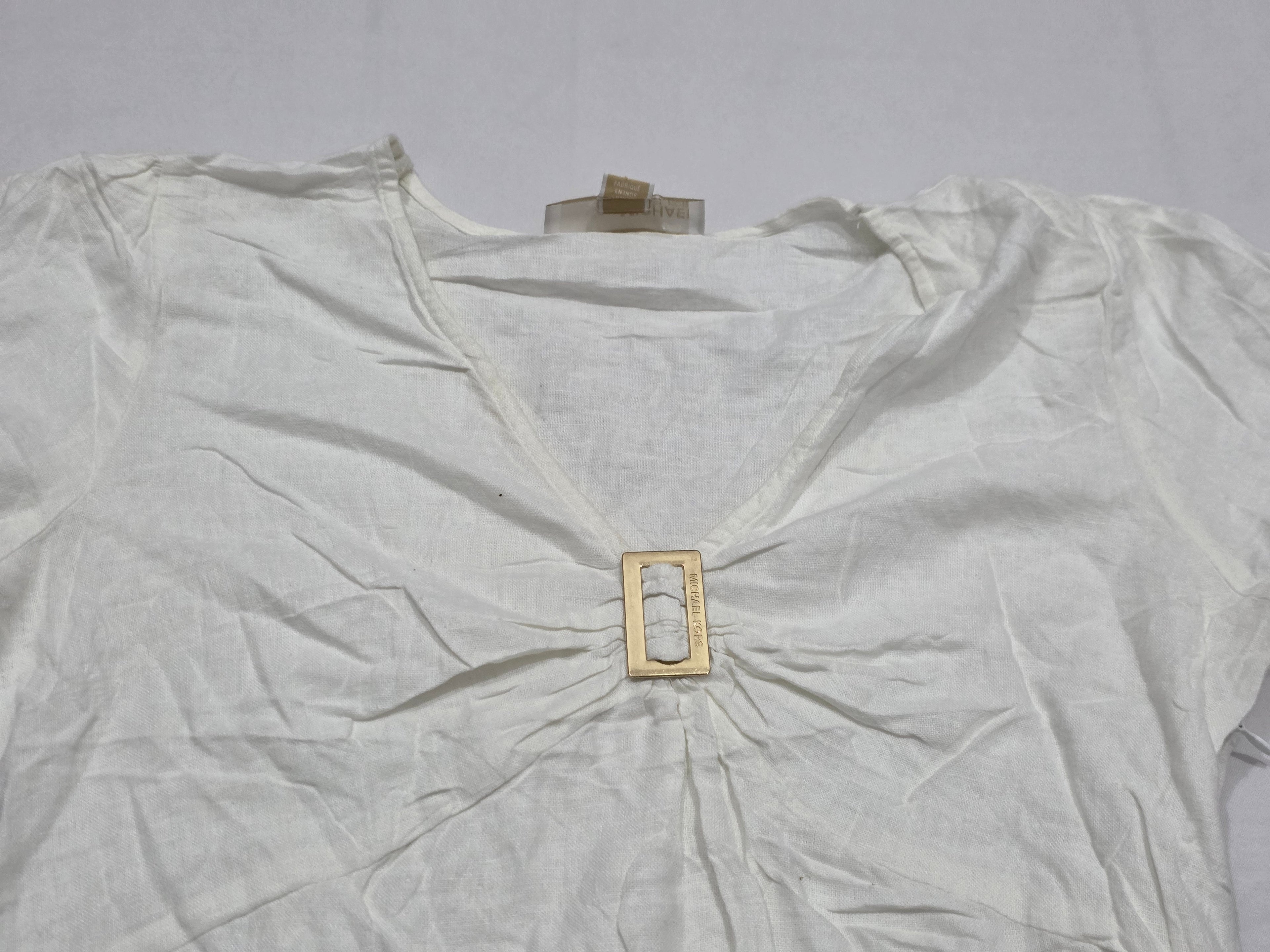 Blusa De Lino Michael Kors Blanca Mujer Chica Manga Corta
