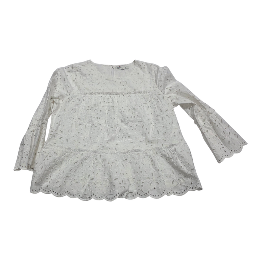 Blusa Encaje Vineyard Vines Blanca Manga Larga Mujer Grande