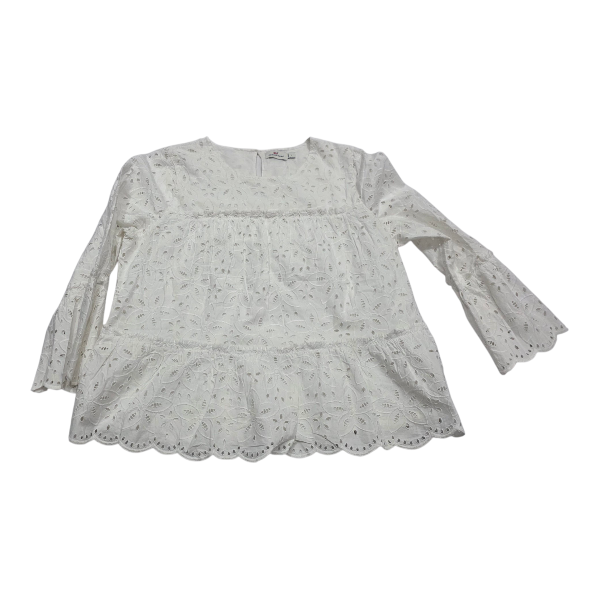 Blusa Encaje Vineyard Vines Blanca Manga Larga Mujer Grande