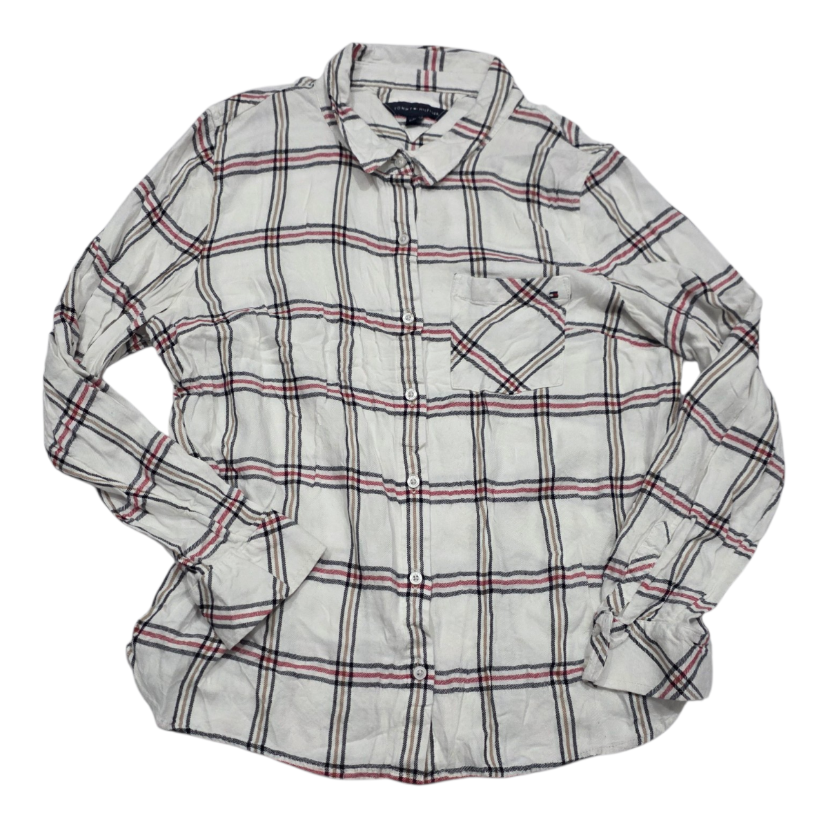 Camisa Tommy Hilfiger Extra Grande Mujer Blanca Con Cuadros