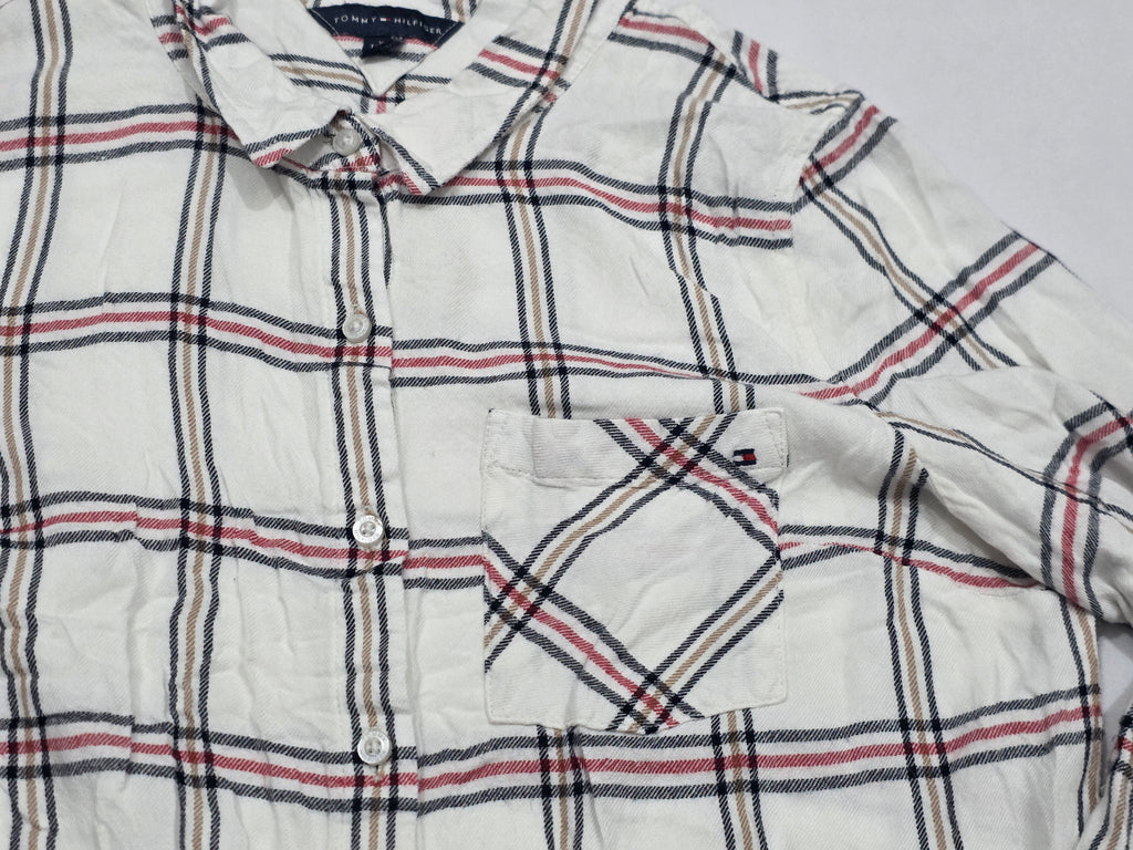Camisa Tommy Hilfiger Extra Grande Mujer Blanca Con Cuadros