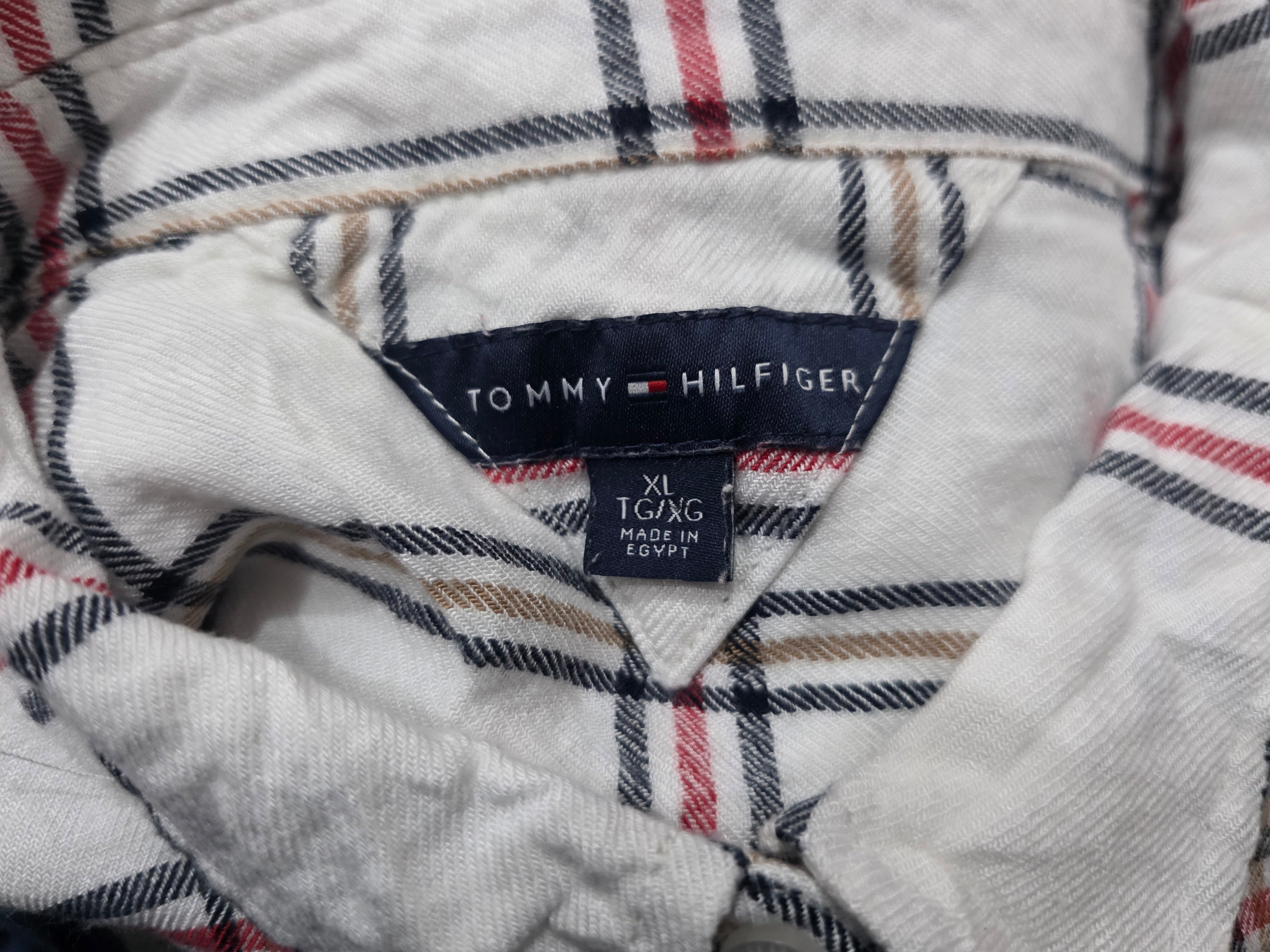 Camisa Tommy Hilfiger Extra Grande Mujer Blanca Con Cuadros