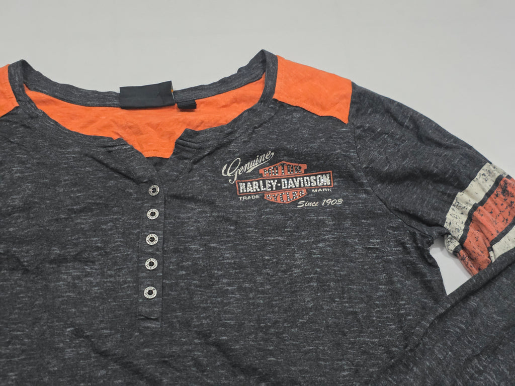 Playera Harley Davidson De Mujer Extra Grande Gris/naranja