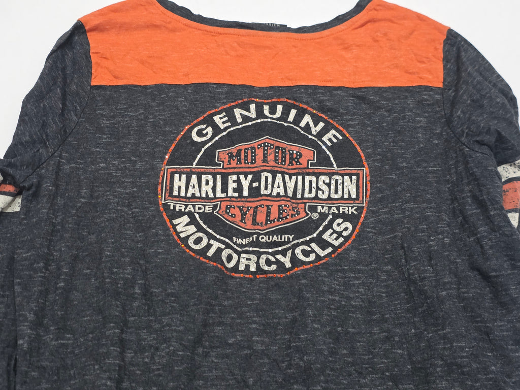 Playera Harley Davidson De Mujer Extra Grande Gris/naranja