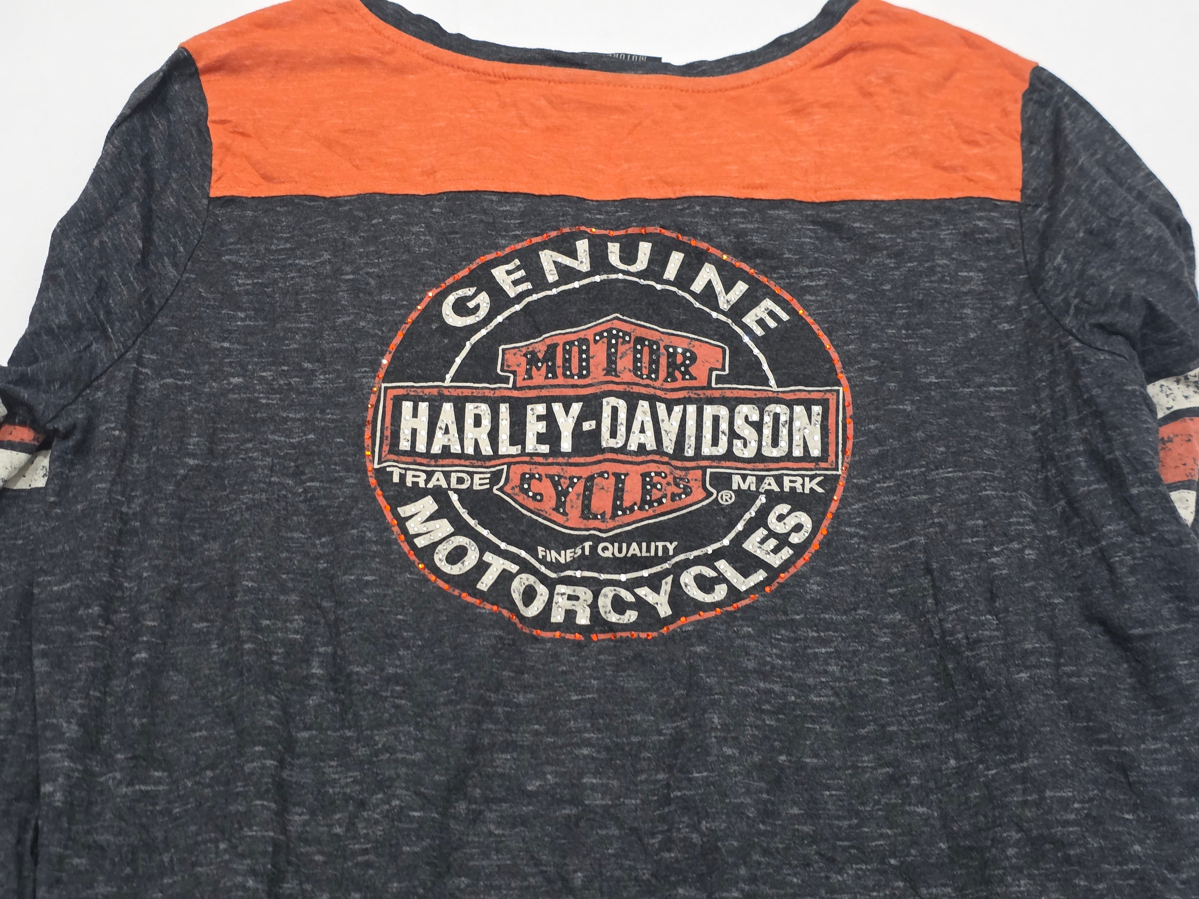 Playera Harley Davidson De Mujer Extra Grande Gris/naranja