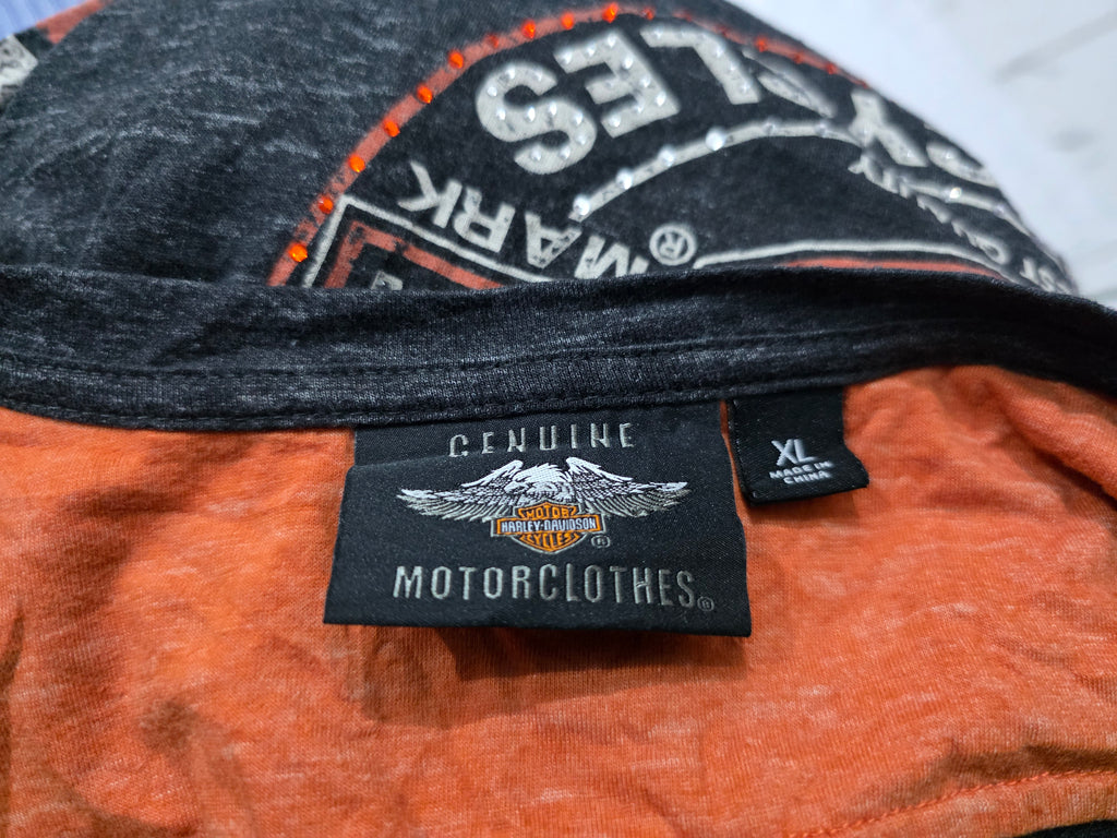 Playera Harley Davidson De Mujer Extra Grande Gris/naranja