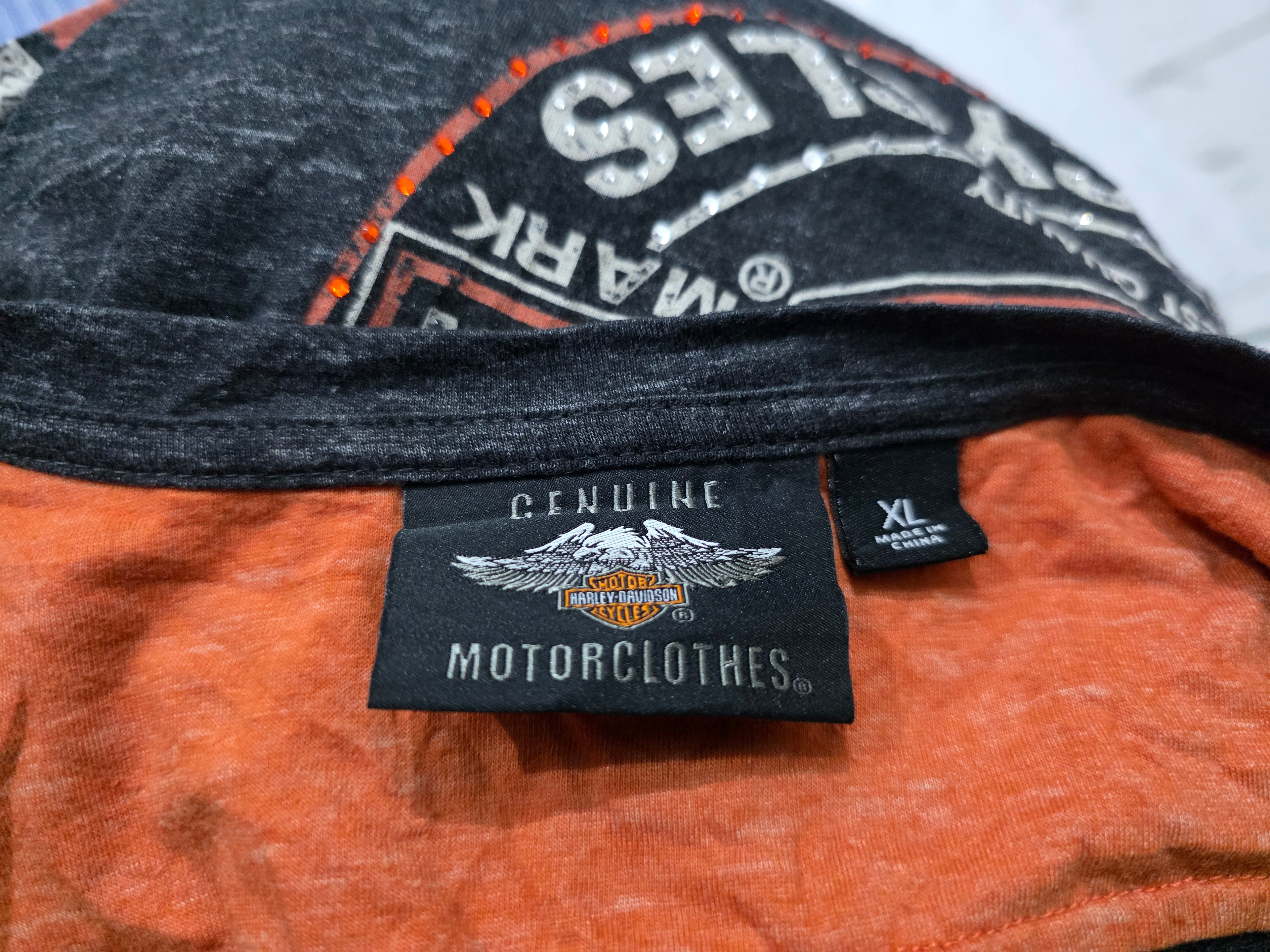 Playera Harley Davidson De Mujer Extra Grande Gris/naranja