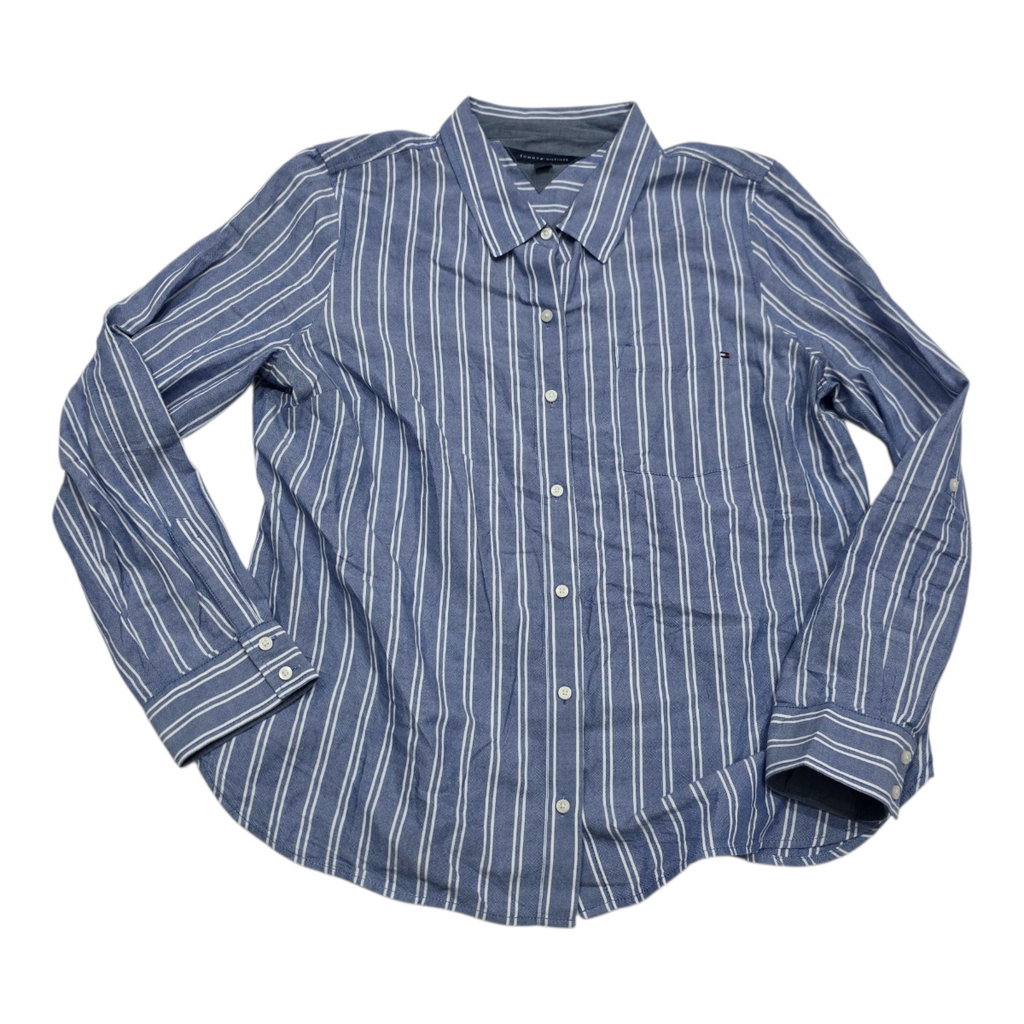 Camisa Tommy Hilfiger De Mujer Extra Grande Azul Con Lineas