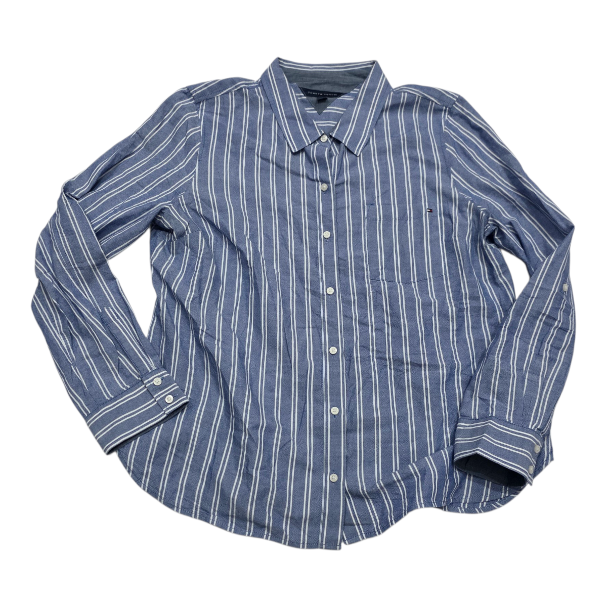 Camisa Tommy Hilfiger De Mujer Extra Grande Azul Con Lineas