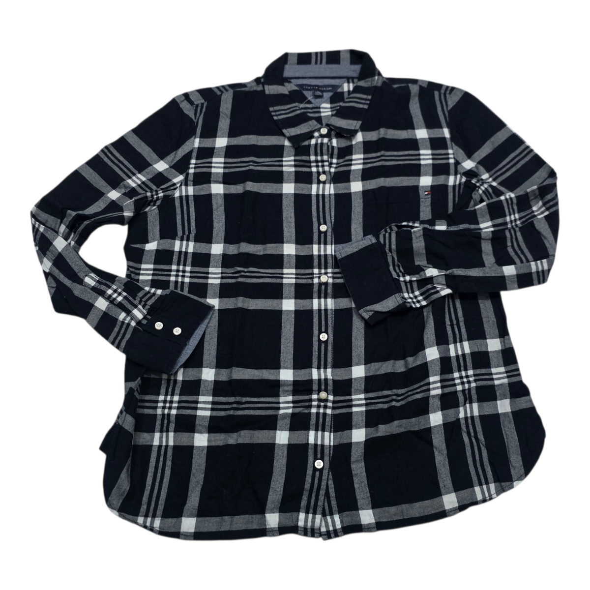 Camisa Tommy Hilfigermujer Extra Grande Azul Cuadros Blanco