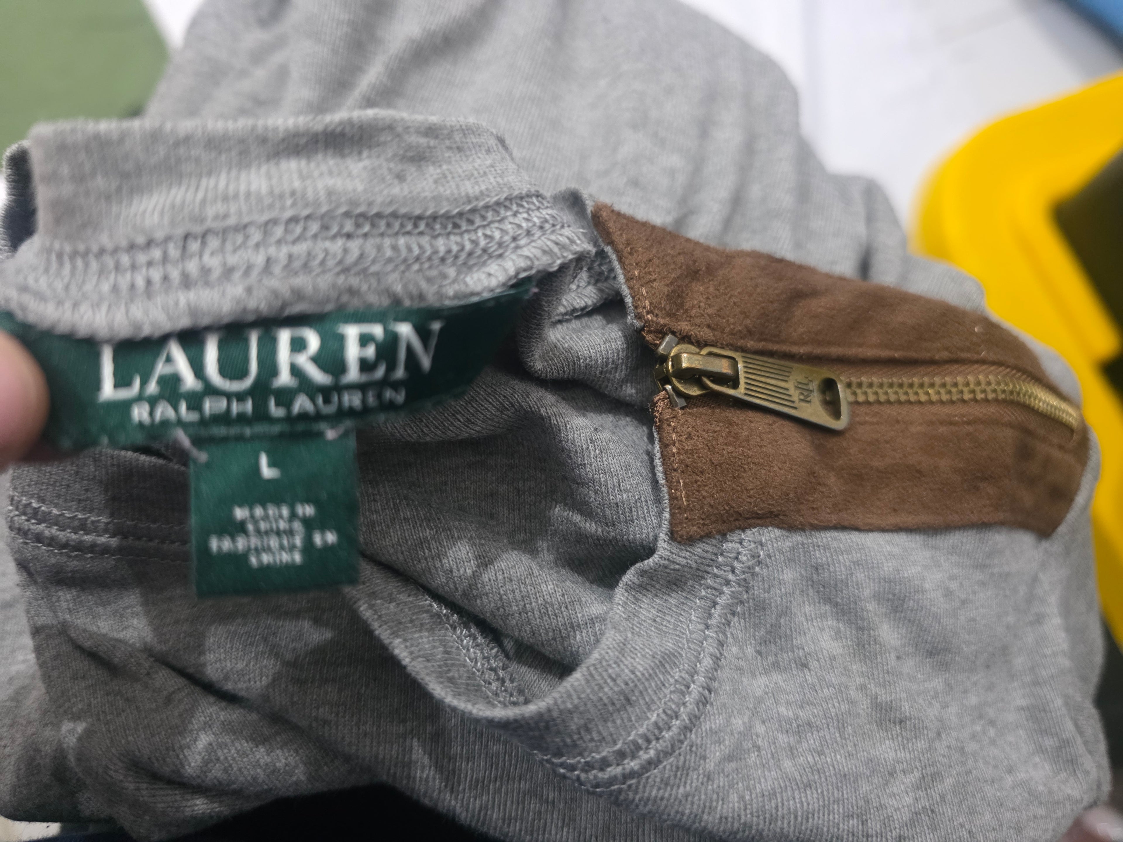 Playera Ralph Lauren De Mujer Gris Con Coderas Café Grande