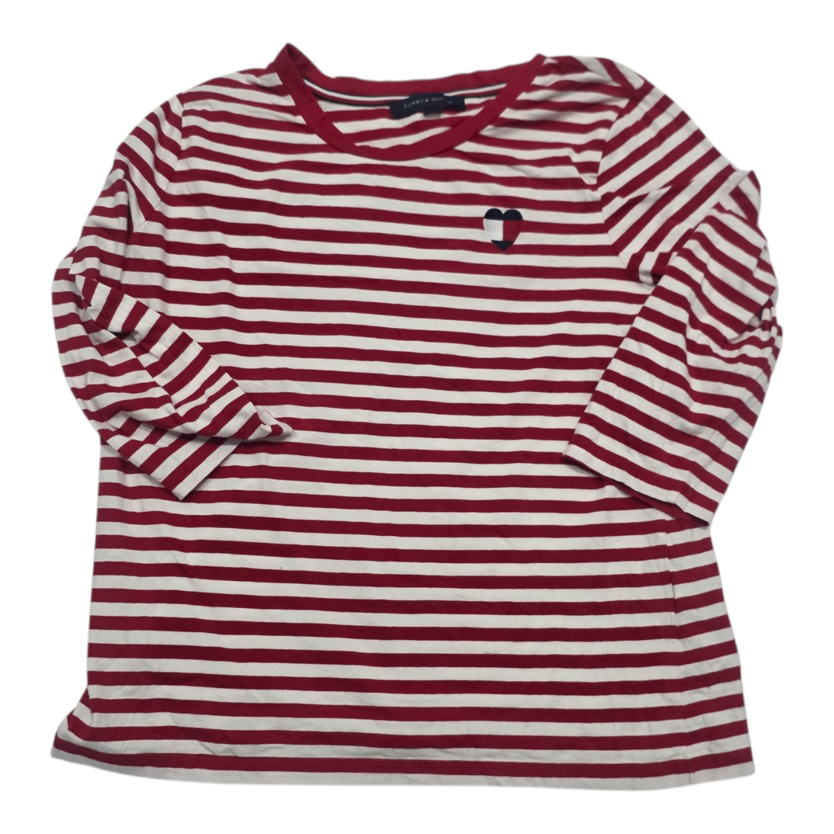 Playera Tommy Hilfiger De Mujer Grande Roja Rayada Manga 3/4