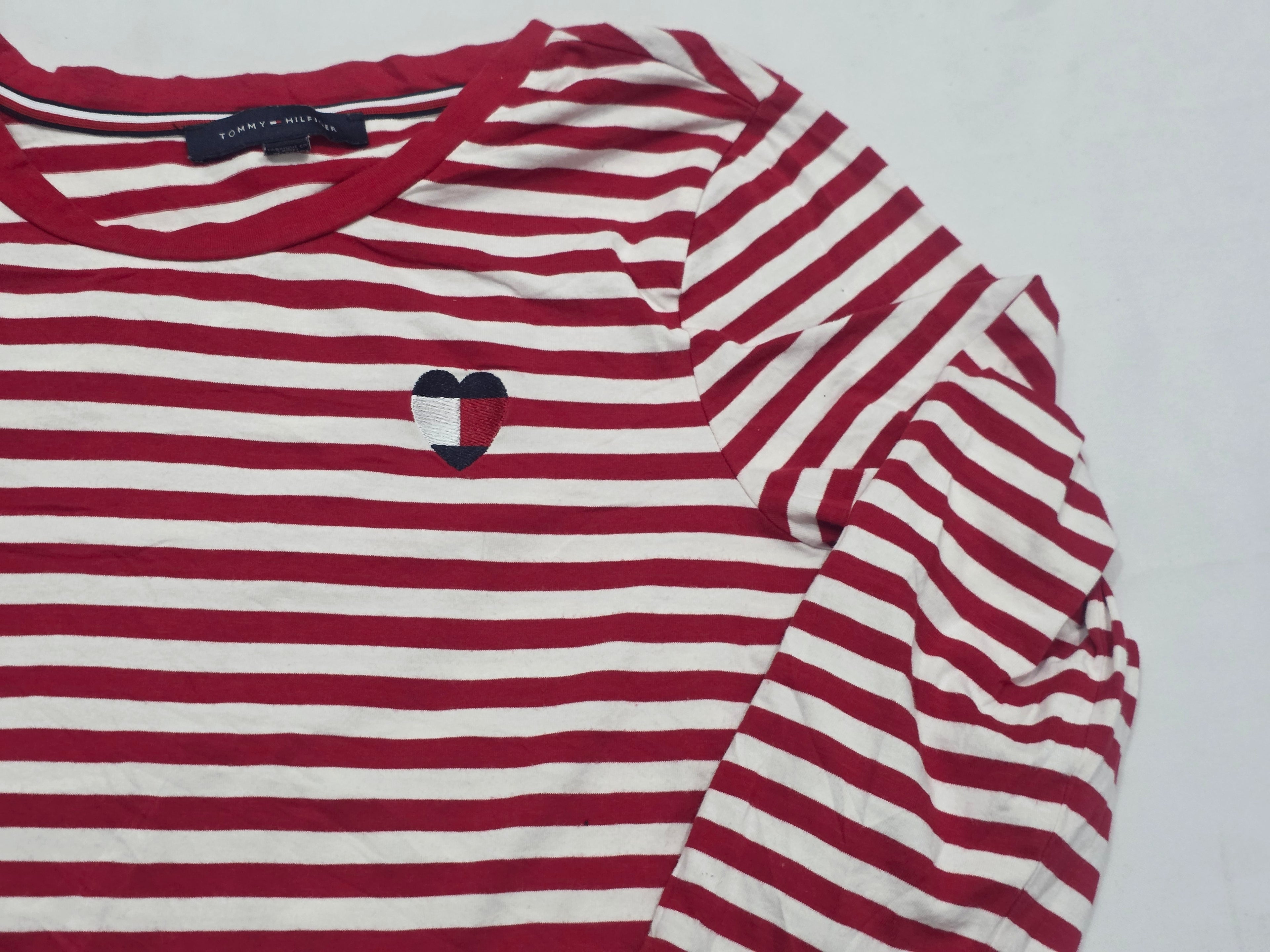 Playera Tommy Hilfiger De Mujer Grande Roja Rayada Manga 3/4