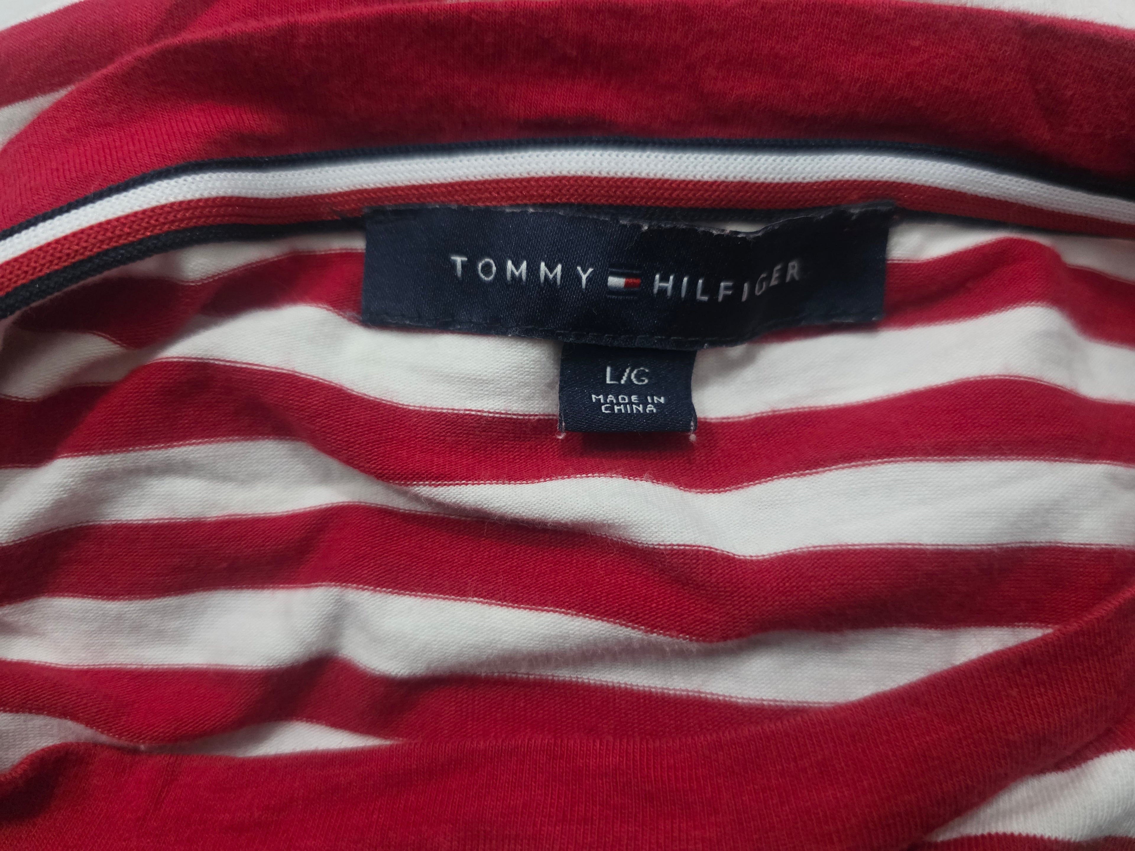 Playera Tommy Hilfiger De Mujer Grande Roja Rayada Manga 3/4