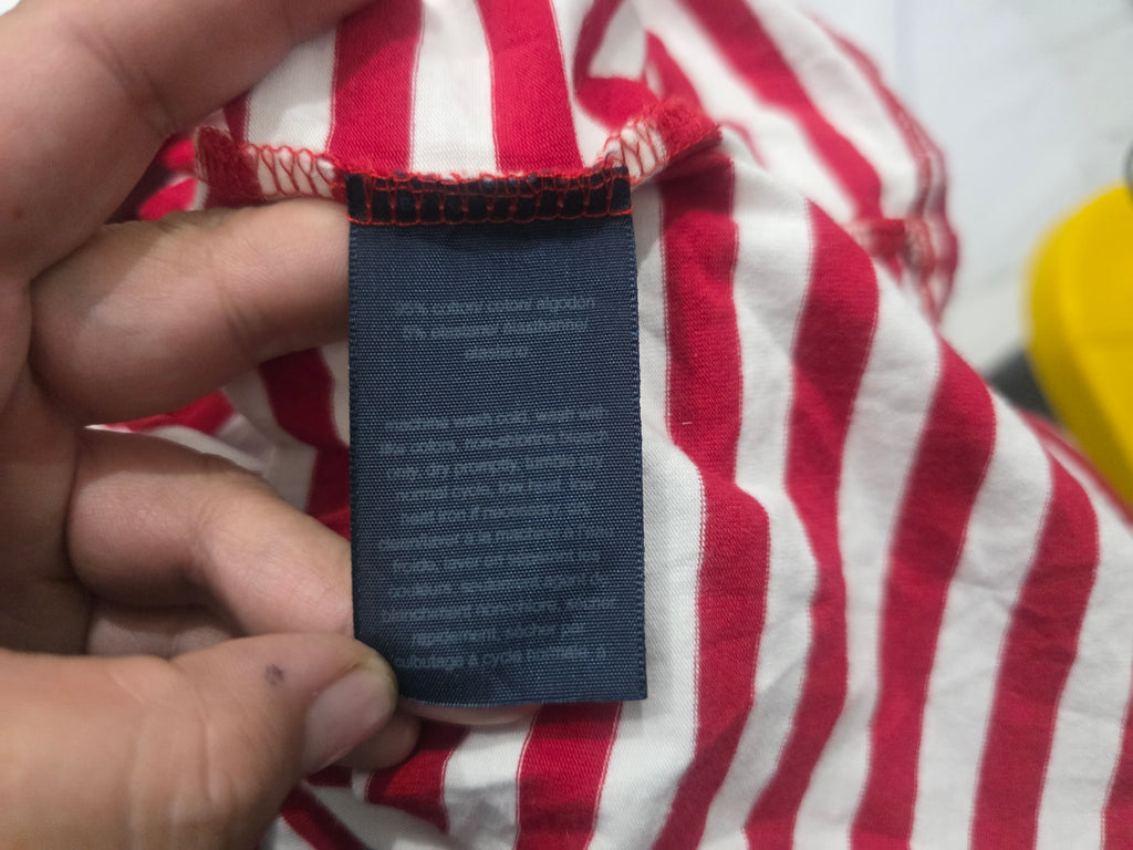 Playera Tommy Hilfiger De Mujer Grande Roja Rayada Manga 3/4