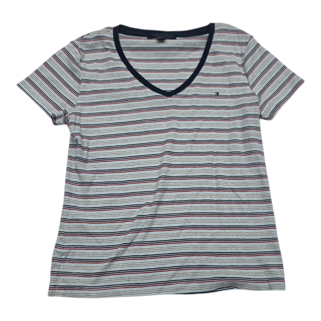 Playera Tommy Hilfiger Azul Ineas Grises Manga Corta Grande