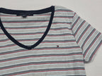 Playera Tommy Hilfiger Azul Ineas Grises Manga Corta Grande