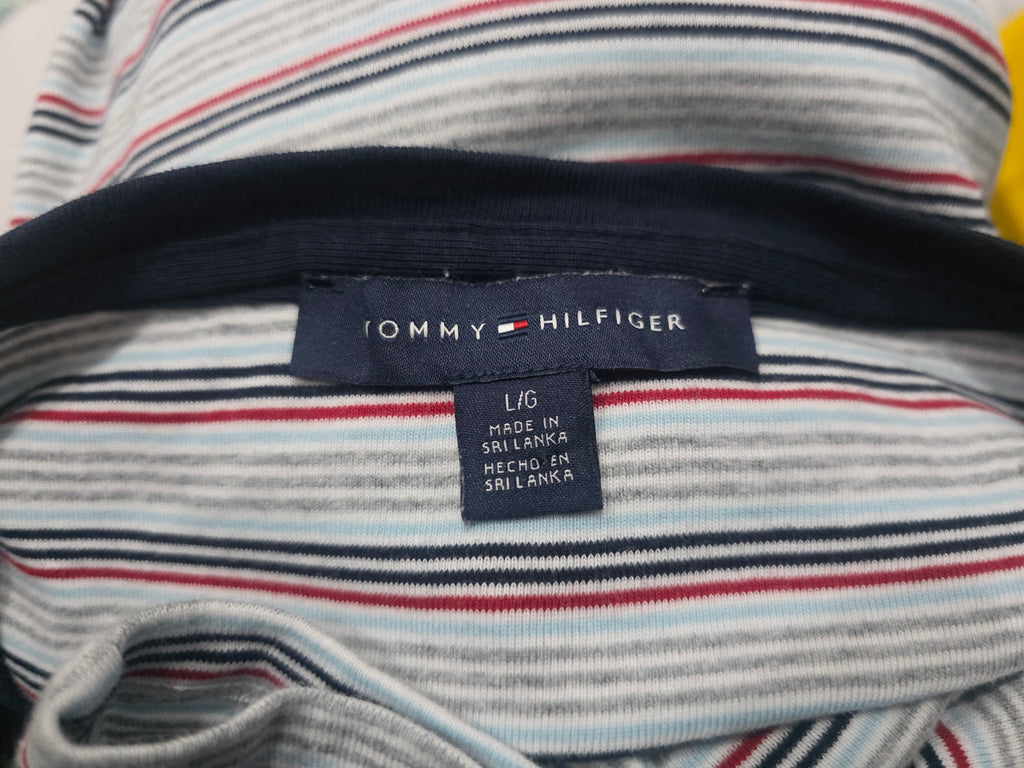Playera Tommy Hilfiger Azul Ineas Grises Manga Corta Grande