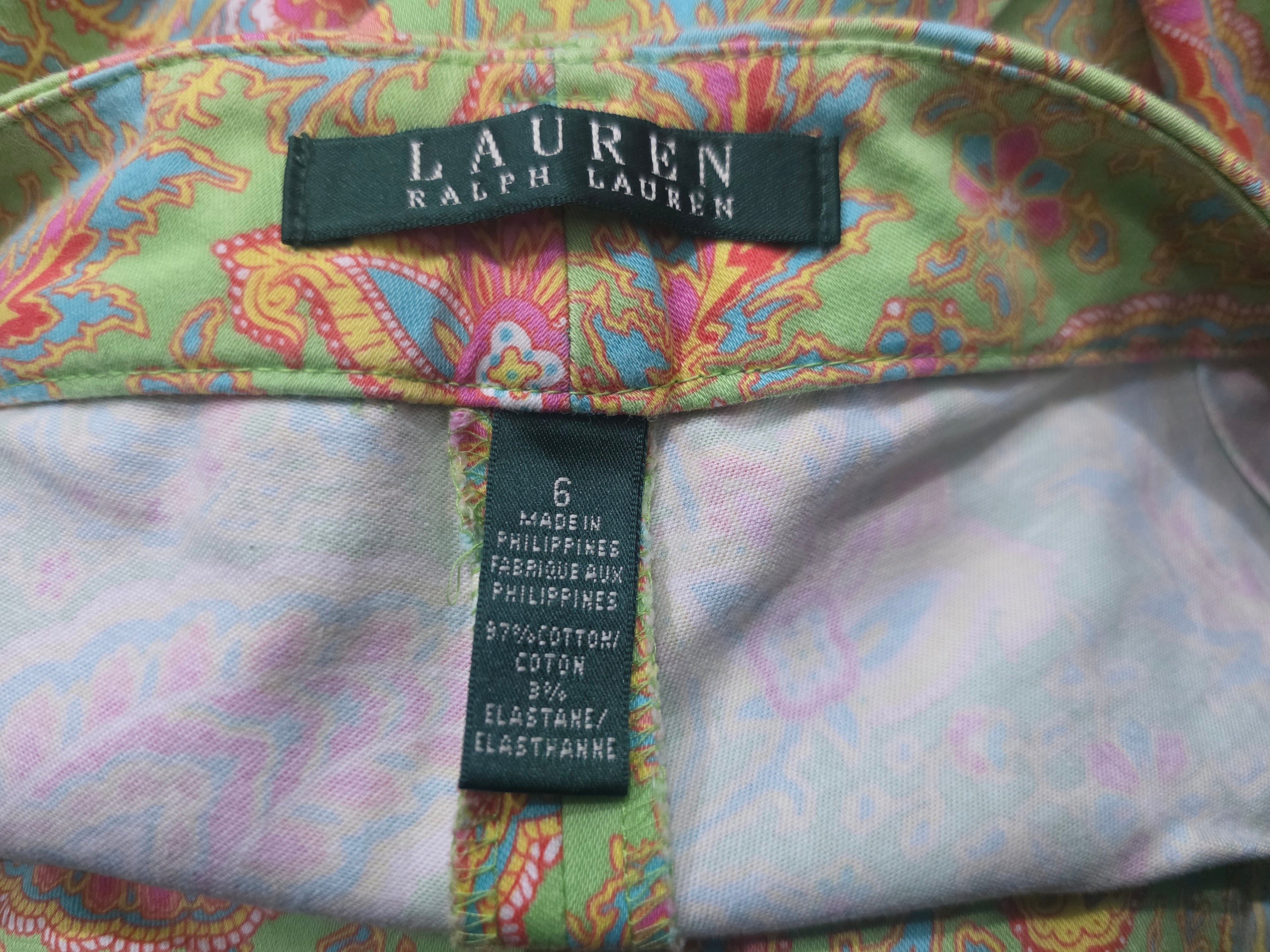 Pantalon Ralph Lauren Talla 6 Color Verde Con Figuras Rosas
