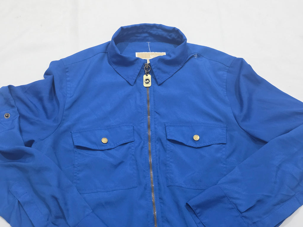 Camisa De Cierre Michael Kors Azul Mujer Manga Larga Chica