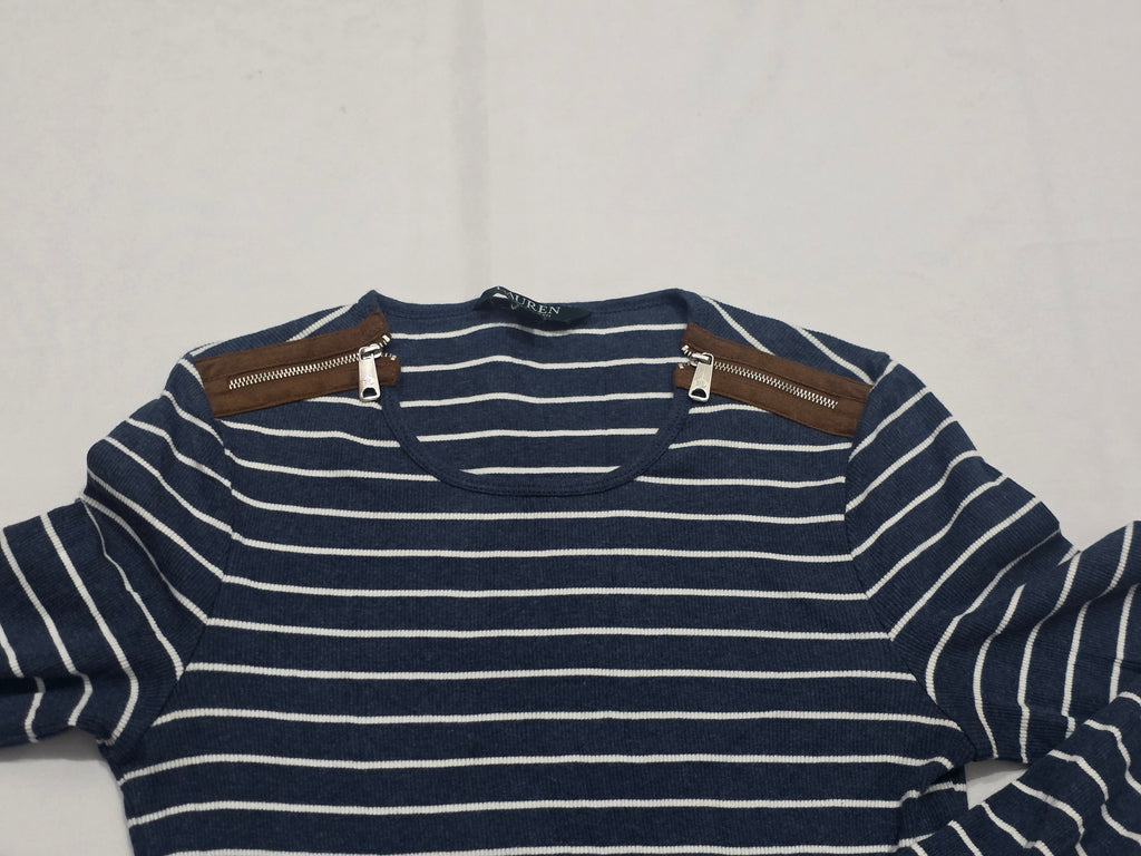 Playera Ralph Lauren Mujer Mediana Azul Grisaceo Manga Larga