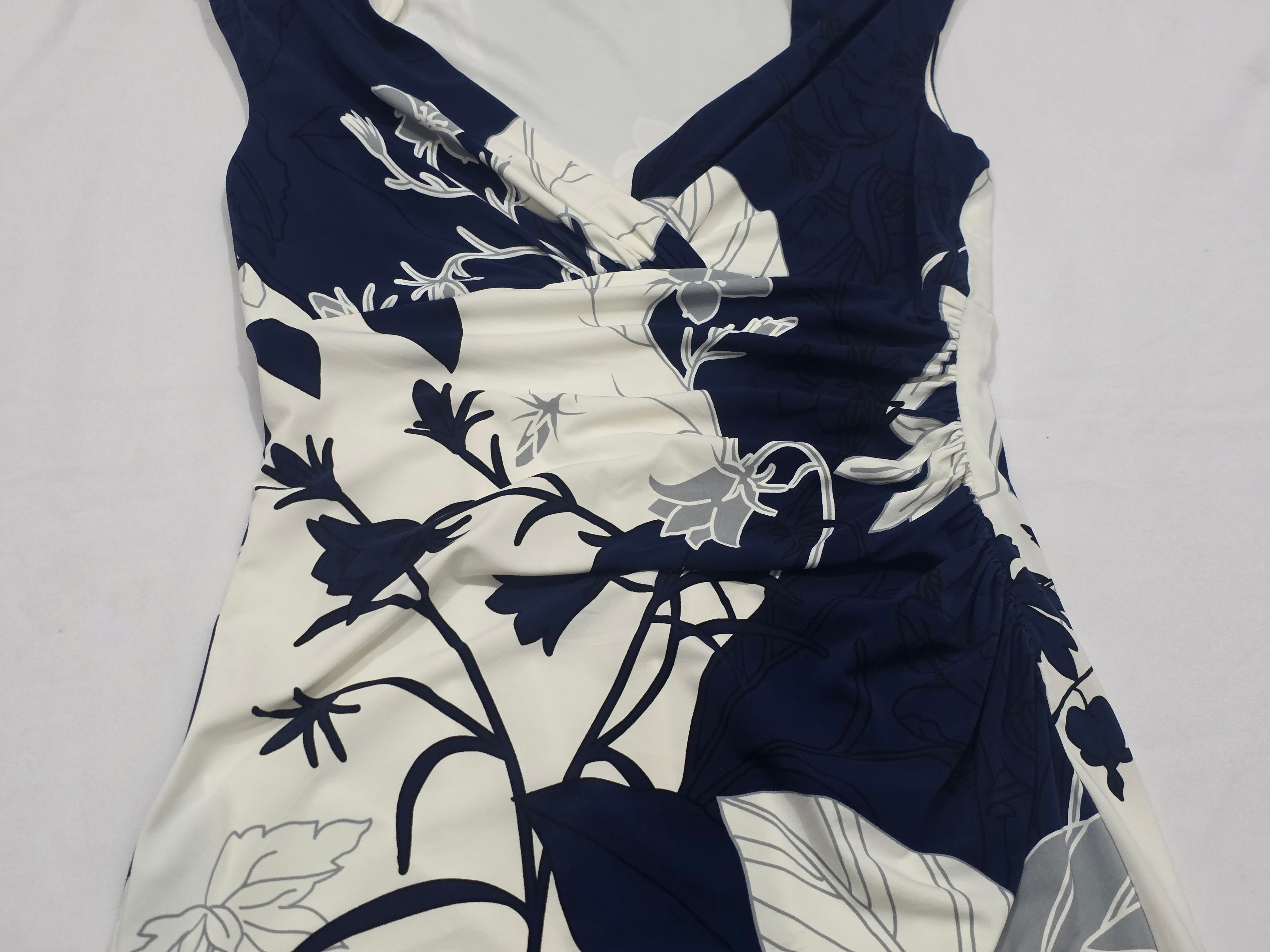Vestido Ralph Lauren Mujer Talla 10 Azul Blanco Sin Mangas