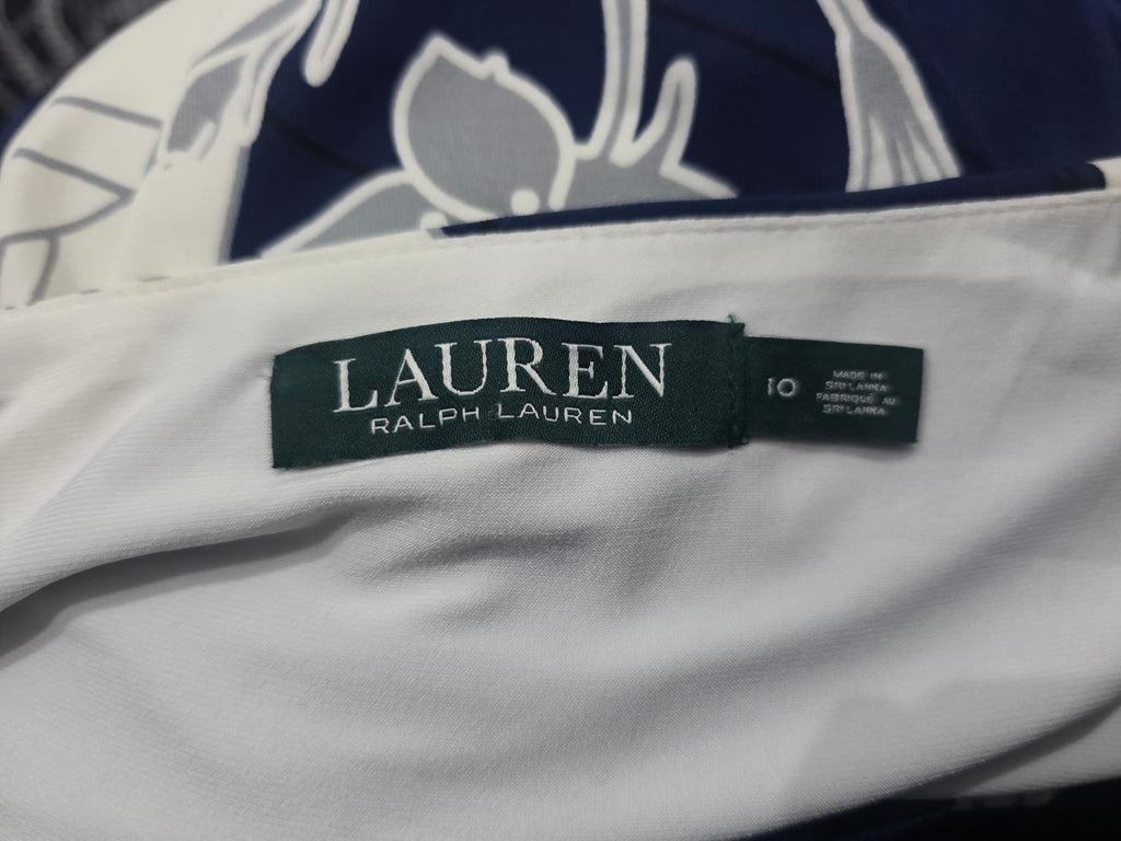 Vestido Ralph Lauren Mujer Talla 10 Azul Blanco Sin Mangas