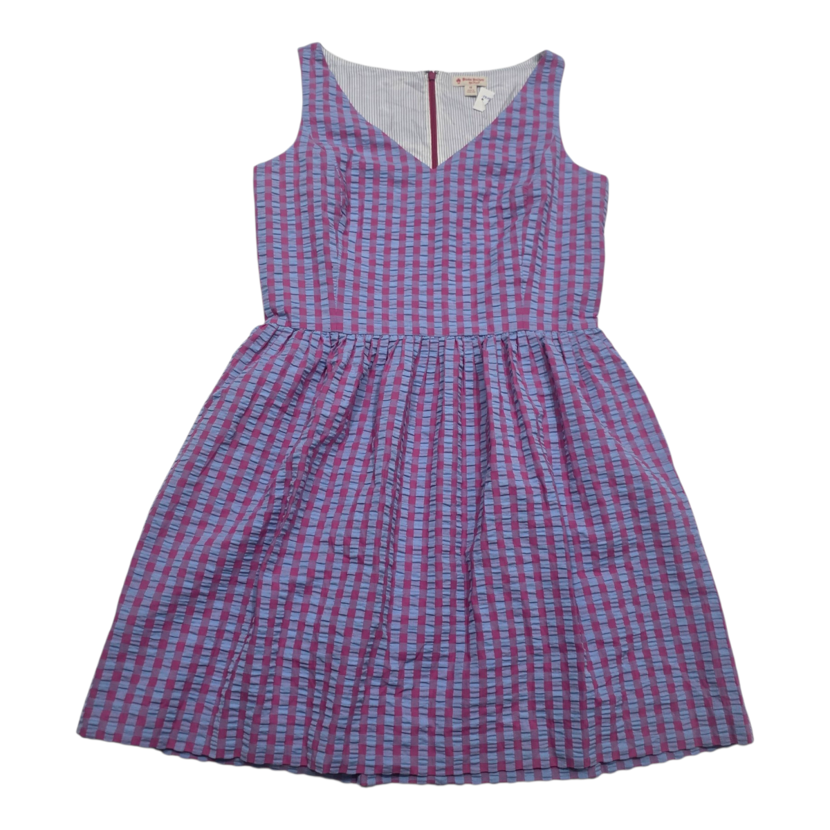 Vestido Brooks Brothers Talla 14 Rosa/azul A Cuadros