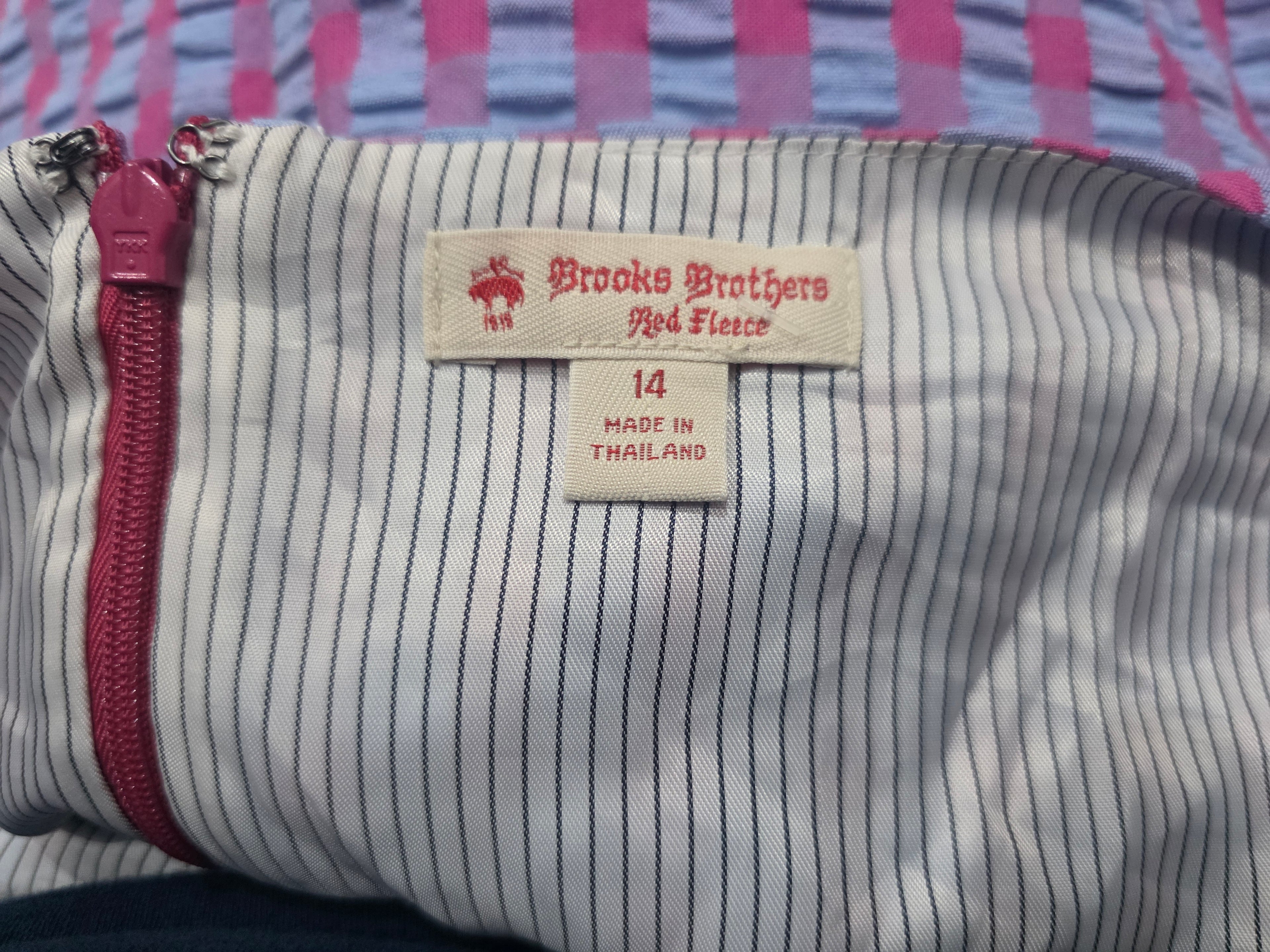 Vestido Brooks Brothers Talla 14 Rosa/azul A Cuadros