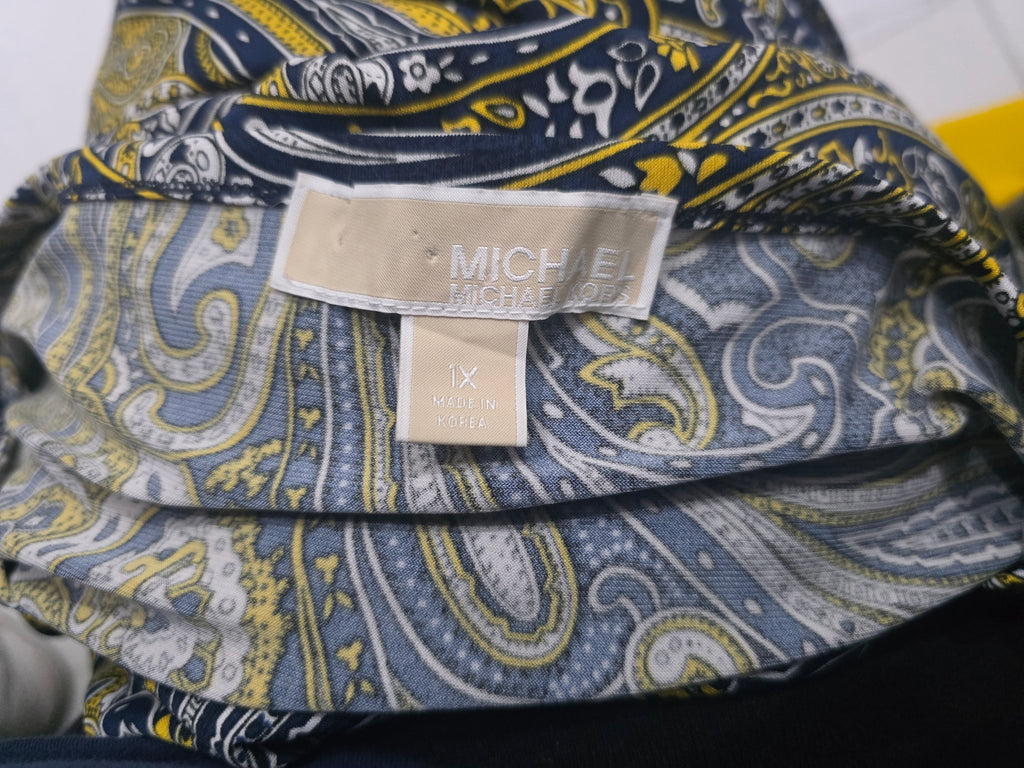 Vestido Michael Kors Mujer Talla1x Amarillo Azul Manga Larga