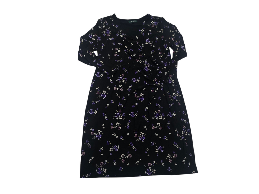 Vestido Ralph Lauren Mujer Talla 14w Negro Flores Moradas