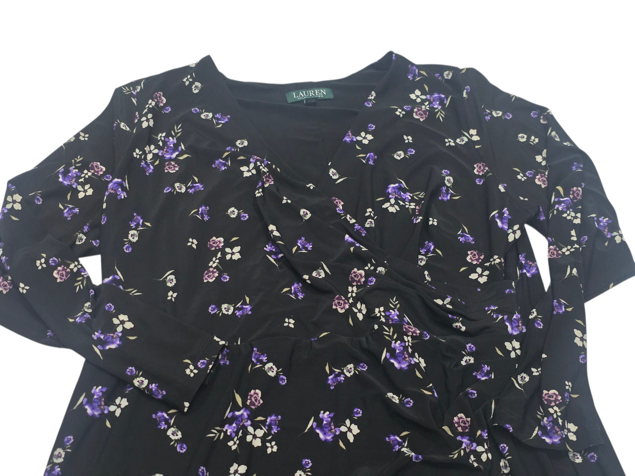 Vestido Ralph Lauren Mujer Talla 14w Negro Flores Moradas