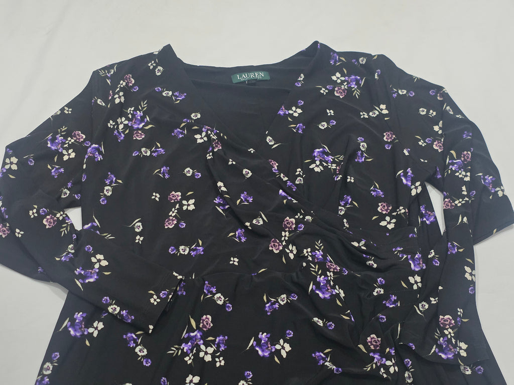 Vestido Ralph Lauren Mujer Talla 14w Negro Flores Moradas