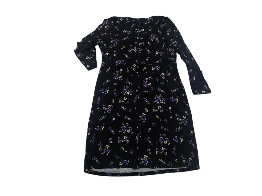 Vestido Ralph Lauren Mujer Talla 14w Negro Flores Moradas
