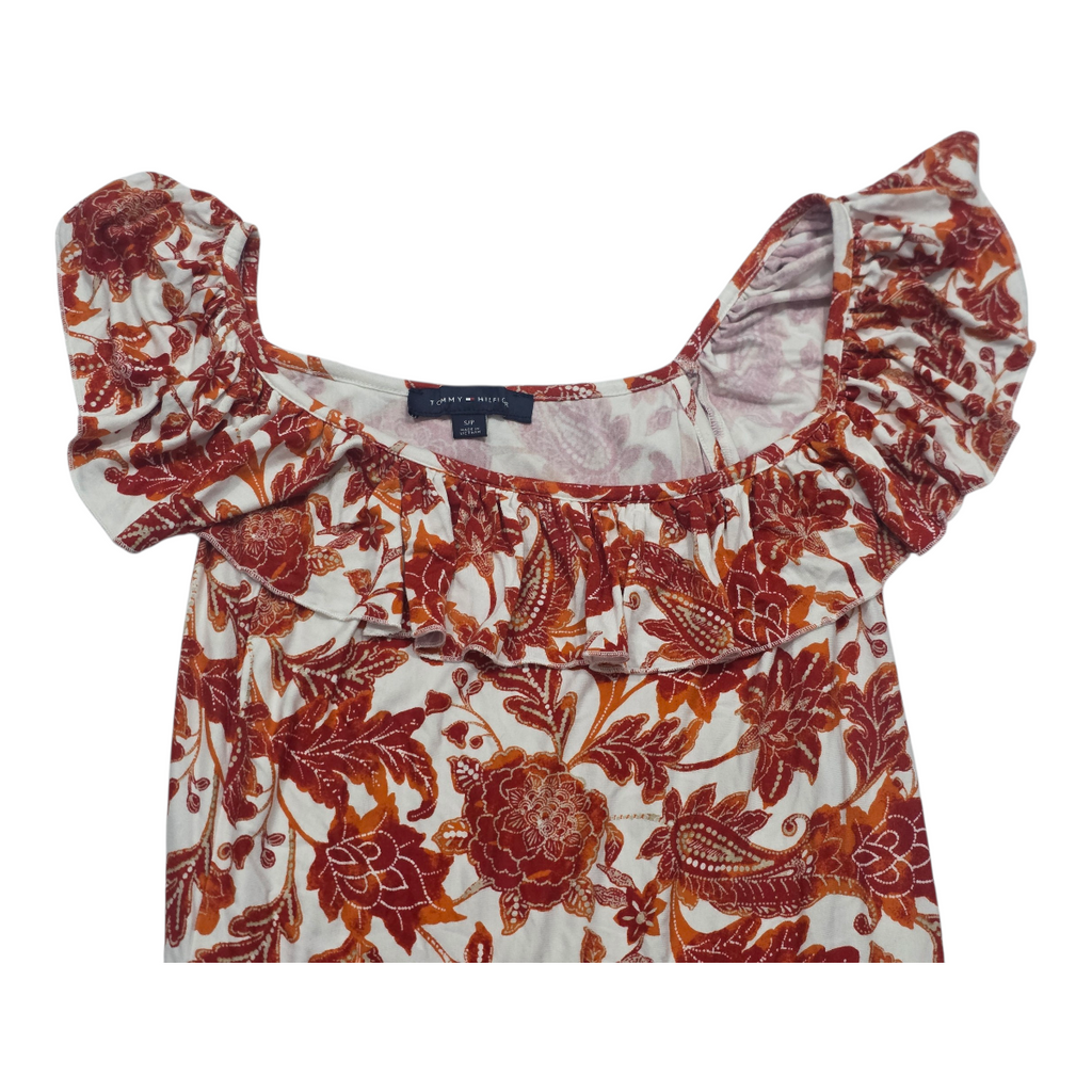 Blusa Tommy Hilfiger De Mujer Talla Chica Naranja Con Olan