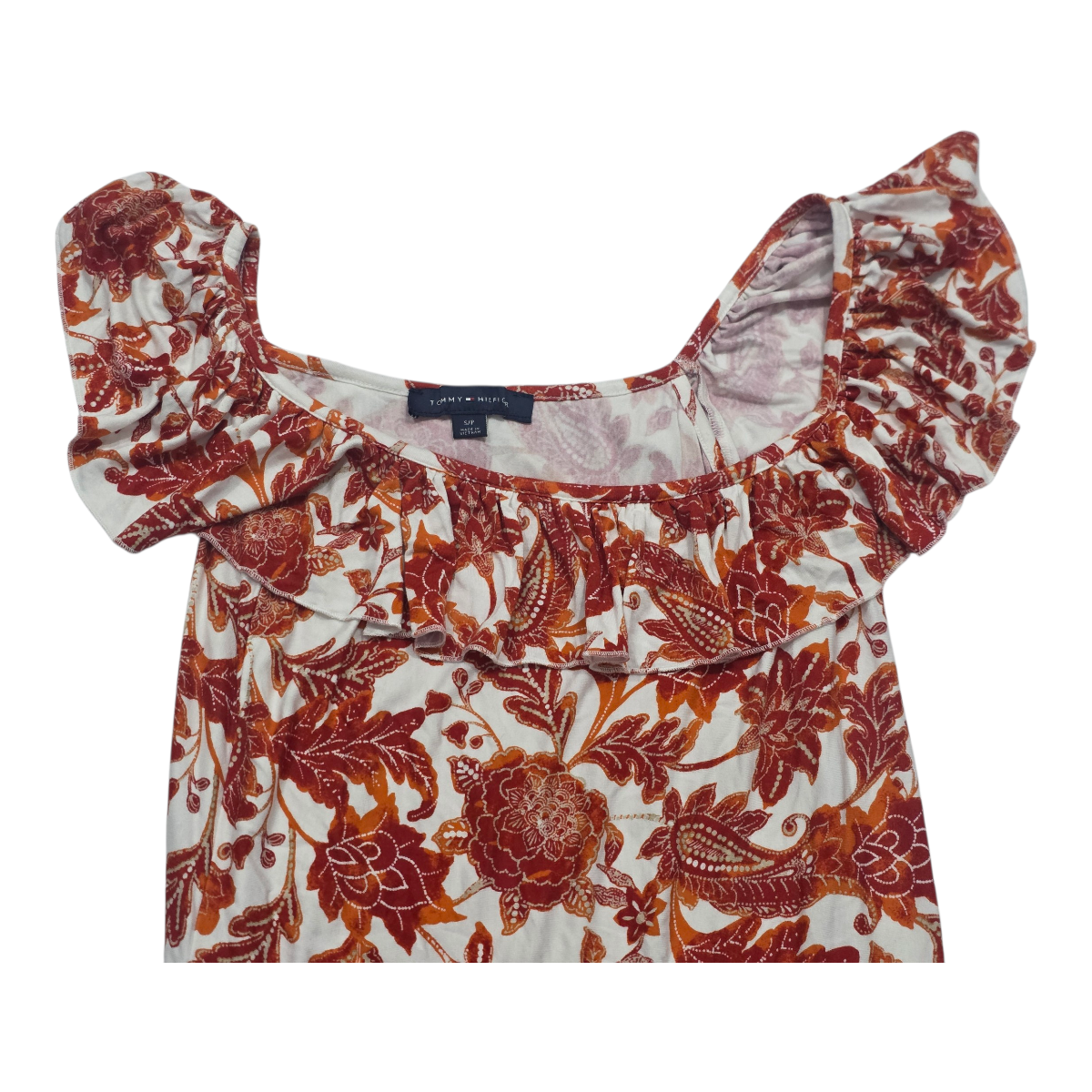 Blusa Tommy Hilfiger De Mujer Talla Chica Naranja Con Olan