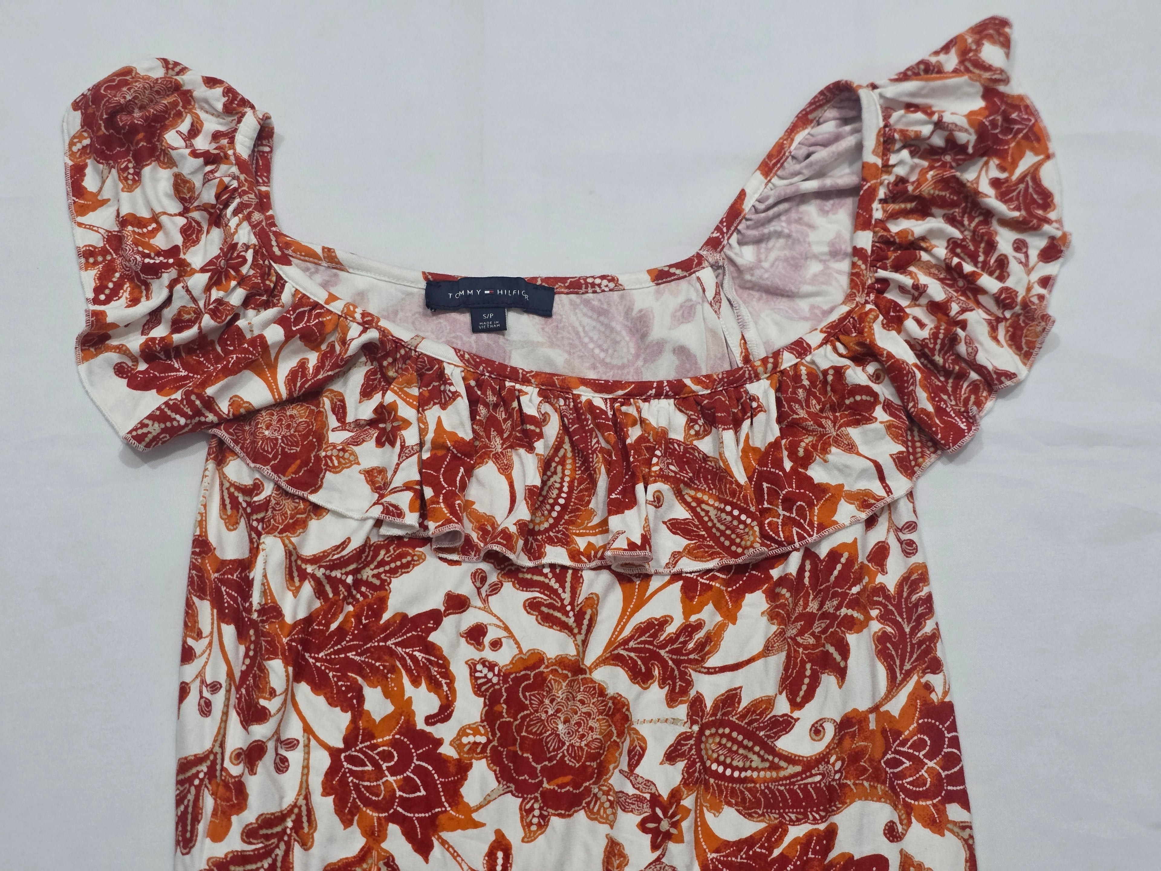 Blusa Tommy Hilfiger De Mujer Talla Chica Naranja Con Olan