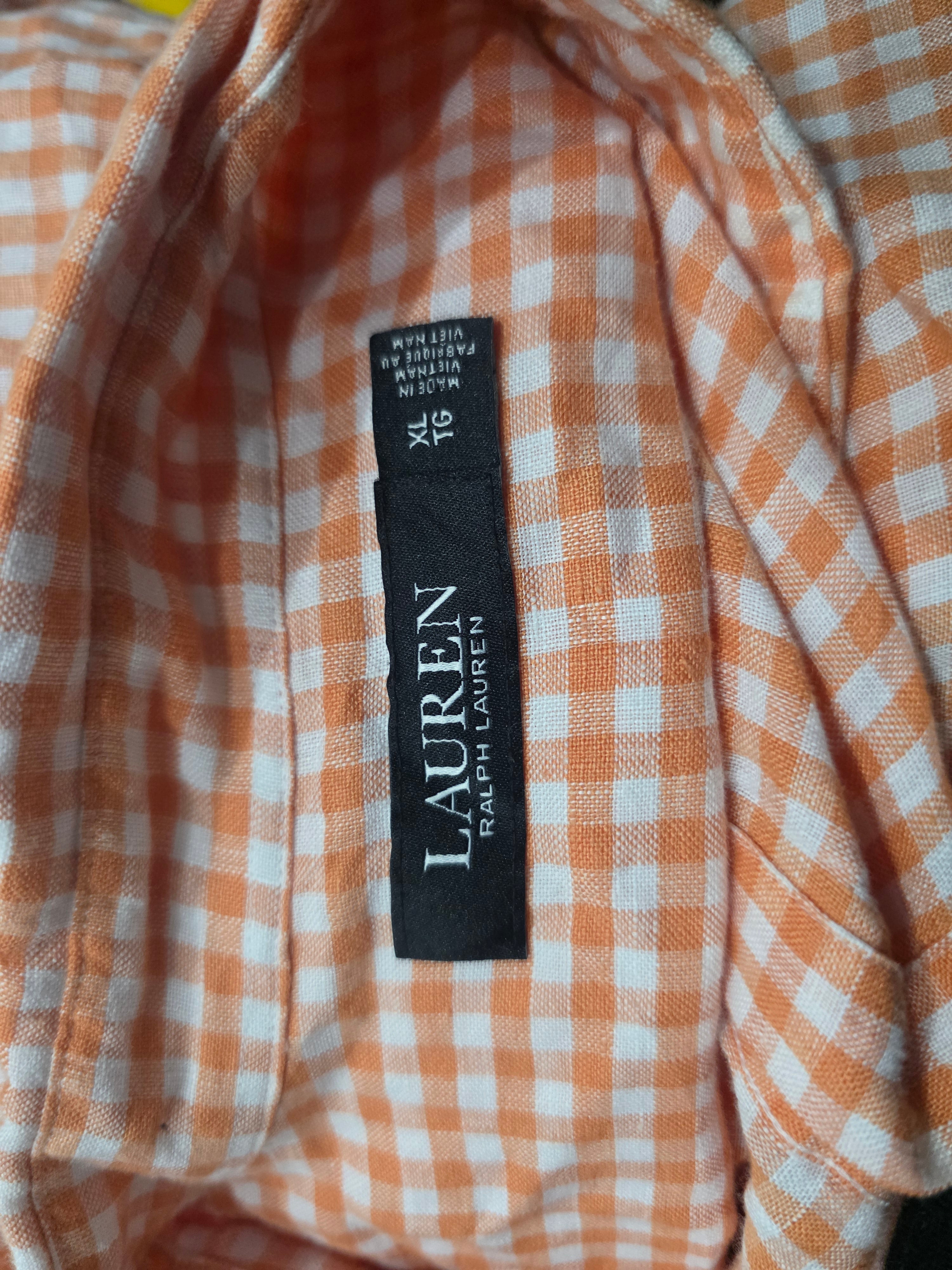 Camisa Ralph Lauren Black De Mujer Naranja Cuadriculado