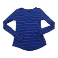 Playera Ralph Lauren Sport Azul Con Lineas Rosas Extra Chica